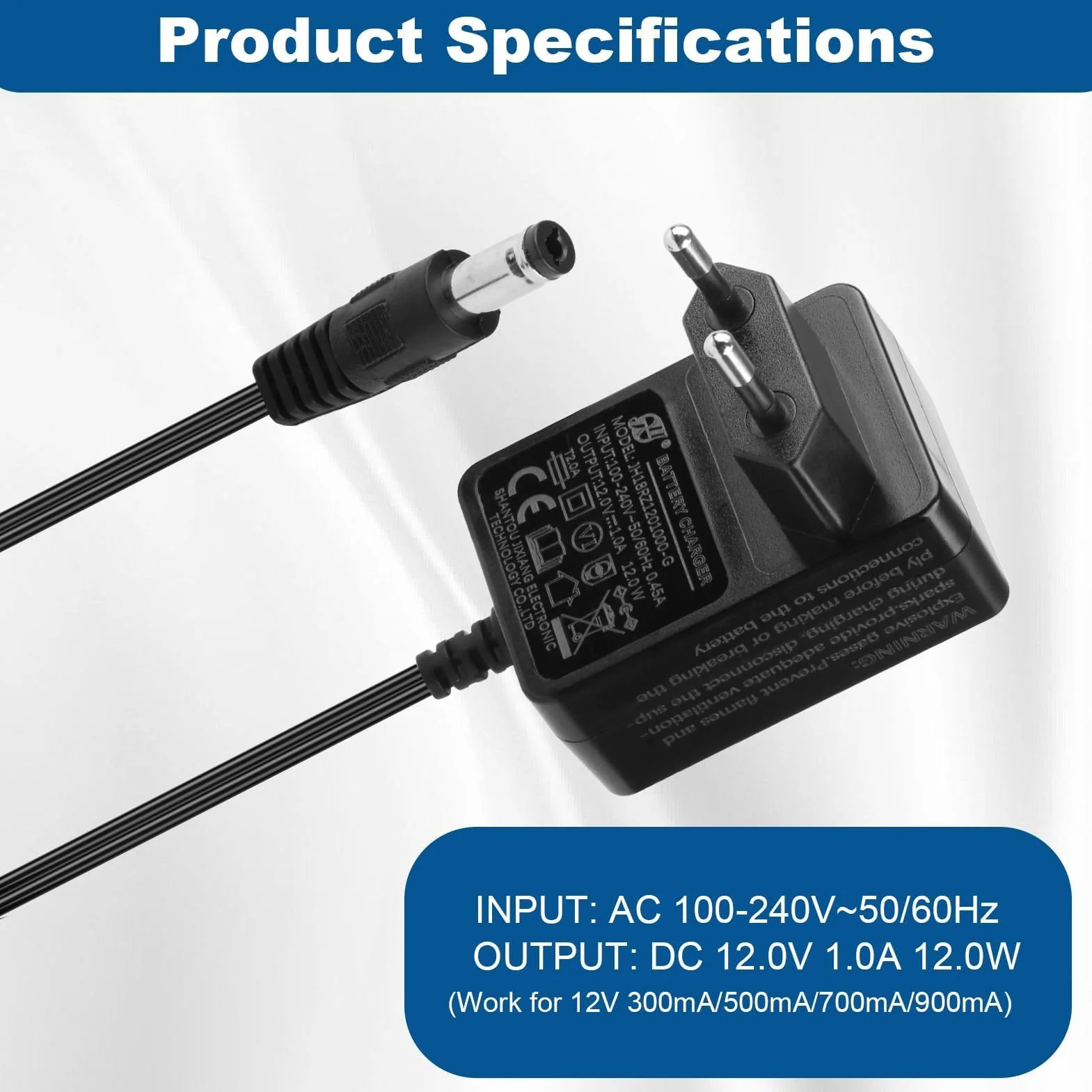 12V 1A Cargador para Coches Eléctricos Niños, Adaptador de Corriente EU para Juguetes Eléctricos SUV, ATV, Moto, Quad, Tractor y Otros 12V 1000mA Vehículos Infantiles, Cable 1.5 m Negro