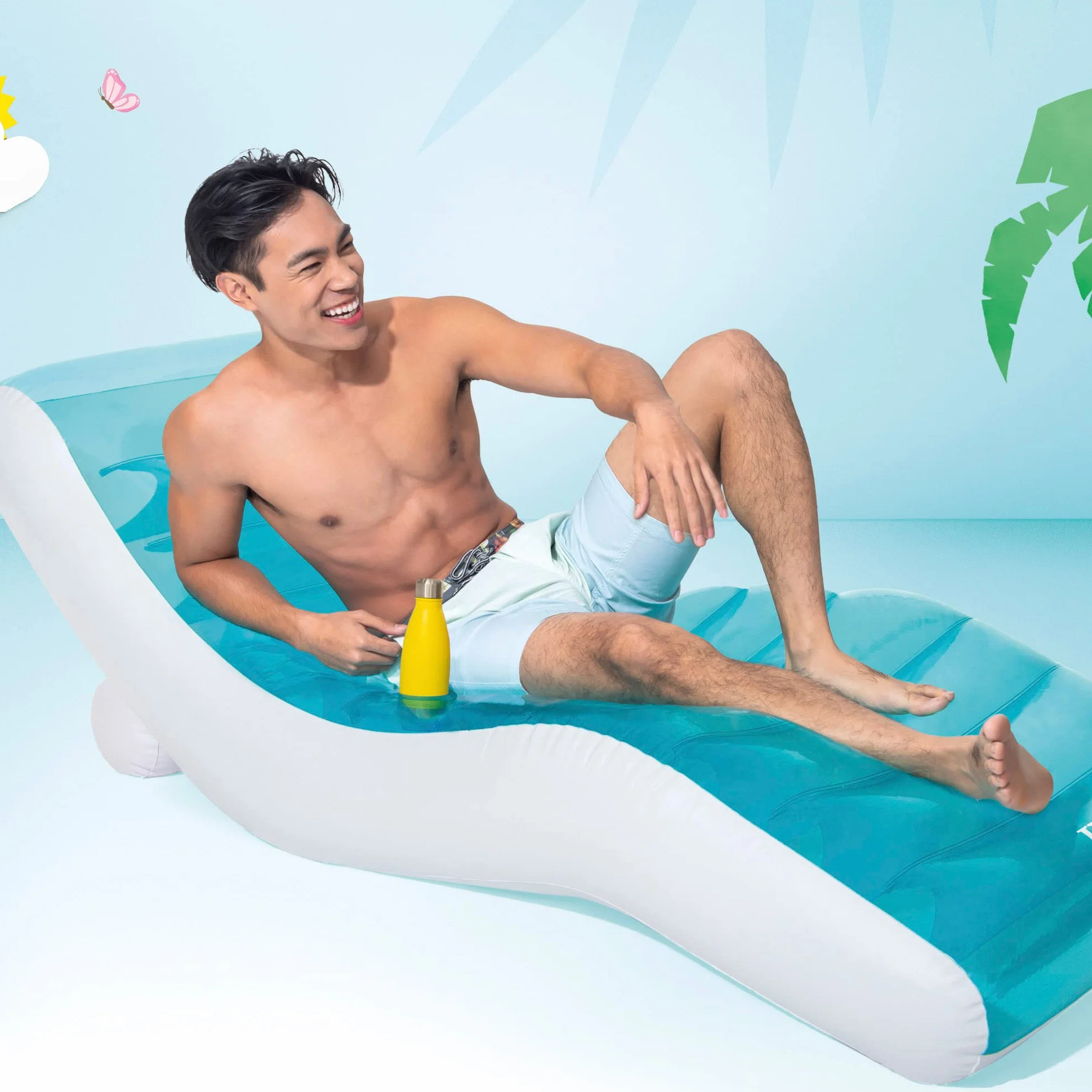 Intex 56874 Splash Lounge Colchoneta Hinchable, Flotador para Piscina, Capacidad 1 Persona, Peso Máximo Soportado 100 kg, Medidas 99x191 cm, con Porta Bebidas, Splash Azul