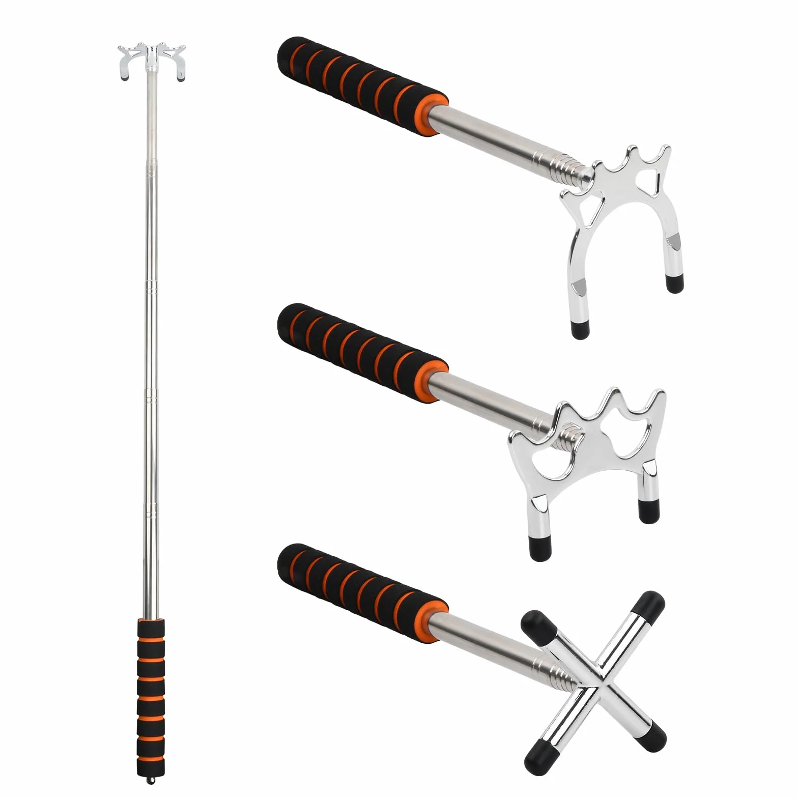 Puente para Tacos de Billar Retráctil 33~150 cm con 3 Cabezas Extraíbles Alto Bajo Cruzado Accesorio Mesa de Billar Plata
