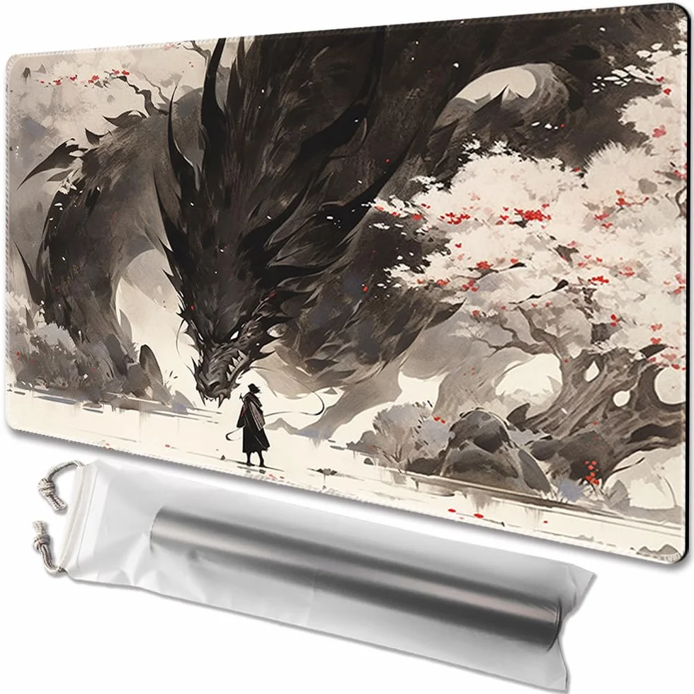 MTG Playmat Tamaño 61.0 x 35.6 cm, Bolsas de Almacenamiento Gratis, Parte Trasera Antideslizante, Ideal para entusiastas de Juegos de Cartas TCG (Shadow Dragon, sin baraja)