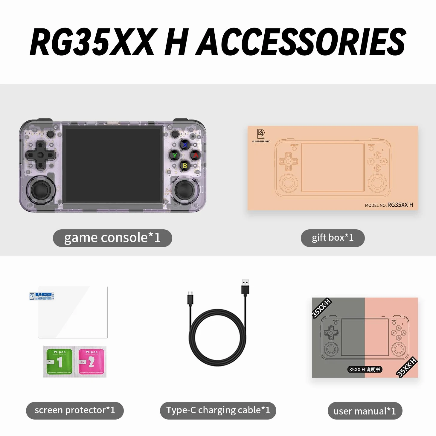 Anbernic RG35XX H - Consola de juegos de mano retro, pantalla IPS OCA de 3.5 pulgadas, sistema Linux, juegos clásicos precargados de 64 GB, WiFi Bluetooth, salida HDMI, ideal para viajes, viajes