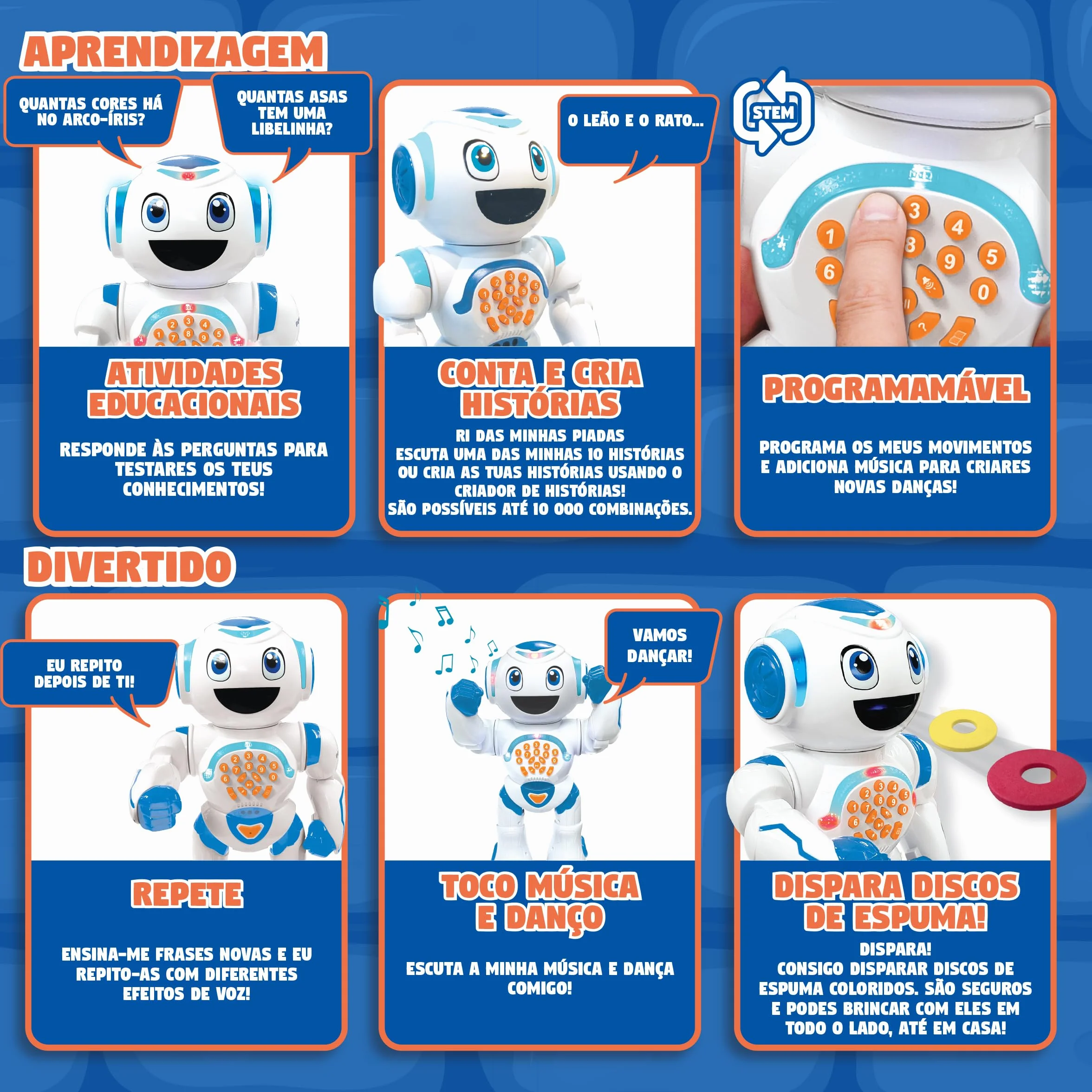 LEXIBOOK, Powerman Star, Robô de brinquedo de controlo, Remoto Stem Programável para crianças 4+, Portugués, ROB85PT