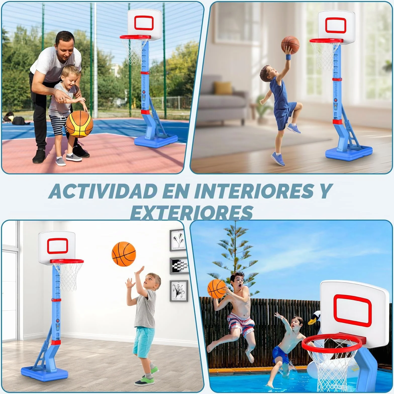 Canasta Baloncesto Infantil, Altura Ajustable 70-138 cm,Mini Canasta de Baloncesto para Interior y Exterior,Regalos Cumpleaños para niños de 3 a 8 años-Azul
