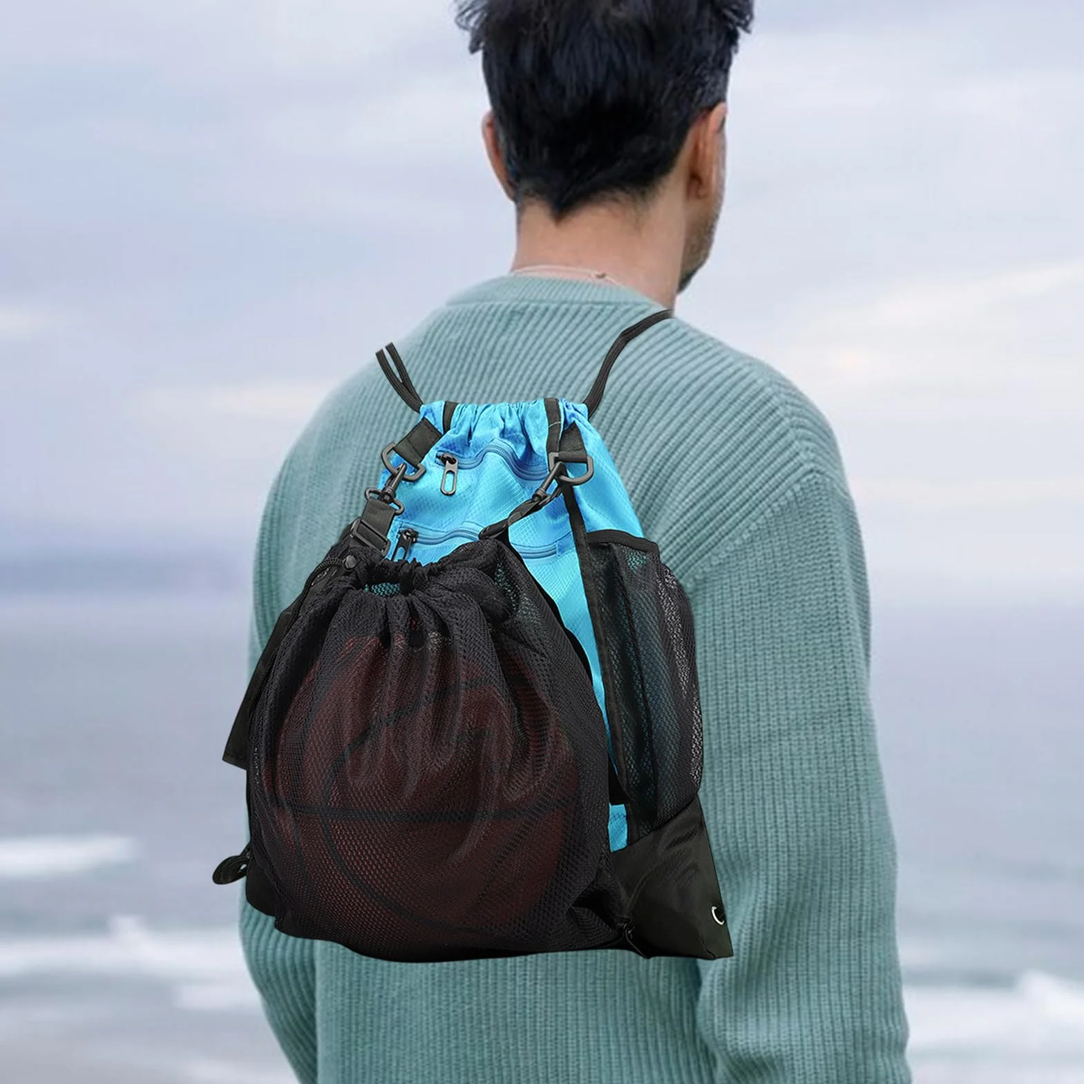 Mochila de baloncesto plegable con cordón para exteriores, diseño transpirable, ligera