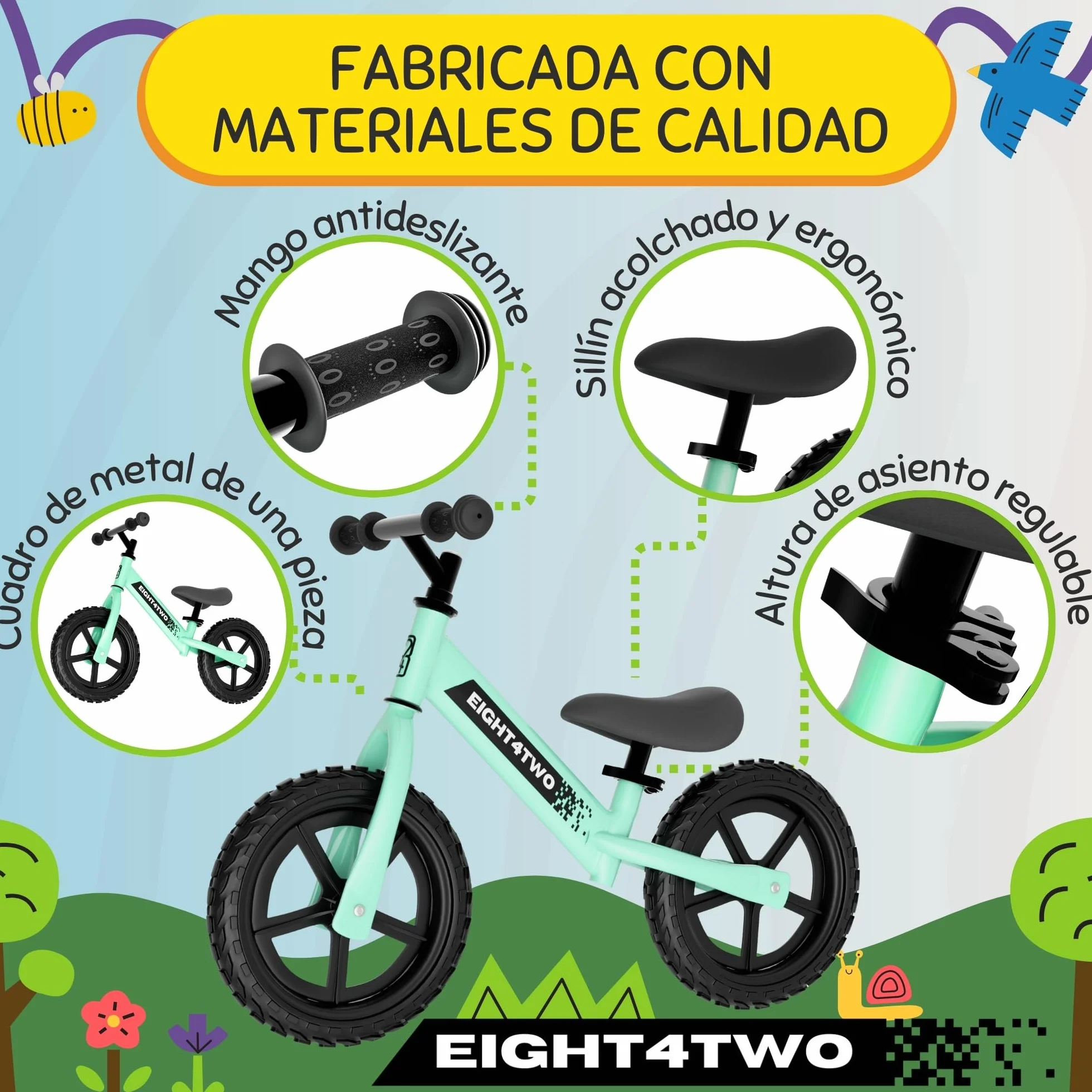EIGHT4TWO Bicicleta sin Pedales para niño 2, 3, 4 y 5 años - Bici sin Pedales Ideal para Equilibrio - Juguetes para niños de 2, 3, 4 y 5 años.