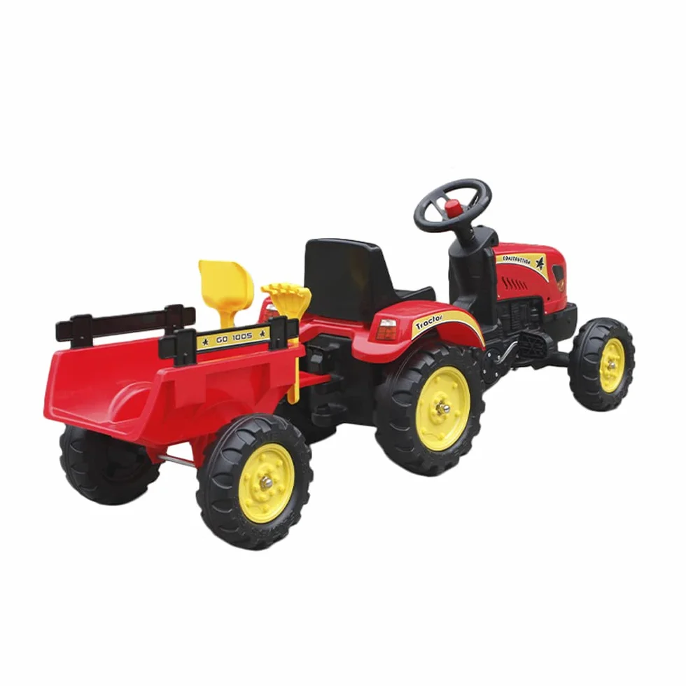 QPLAY - Tractor a Pedales con Remolque - Dos velocidades - Ideal para niños a Partir de 3 años - Rojo