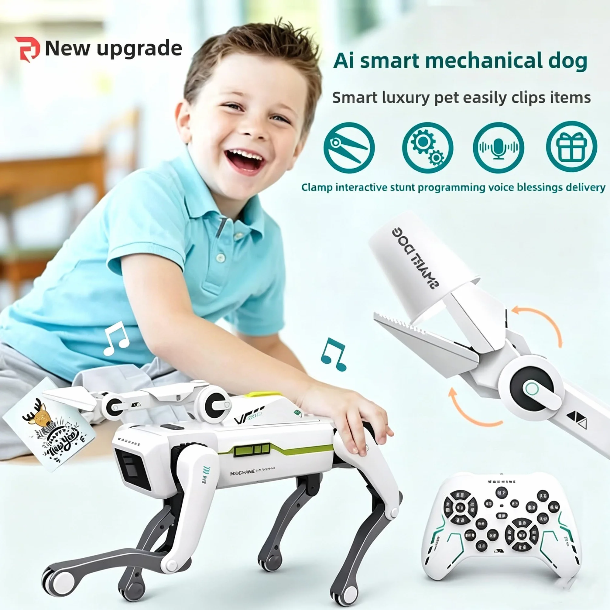 X-Verse 8008 RC robot perro, habla e interactúa con clip de manga larga, programable danza música robot, regalos para cumpleaños y Navidad