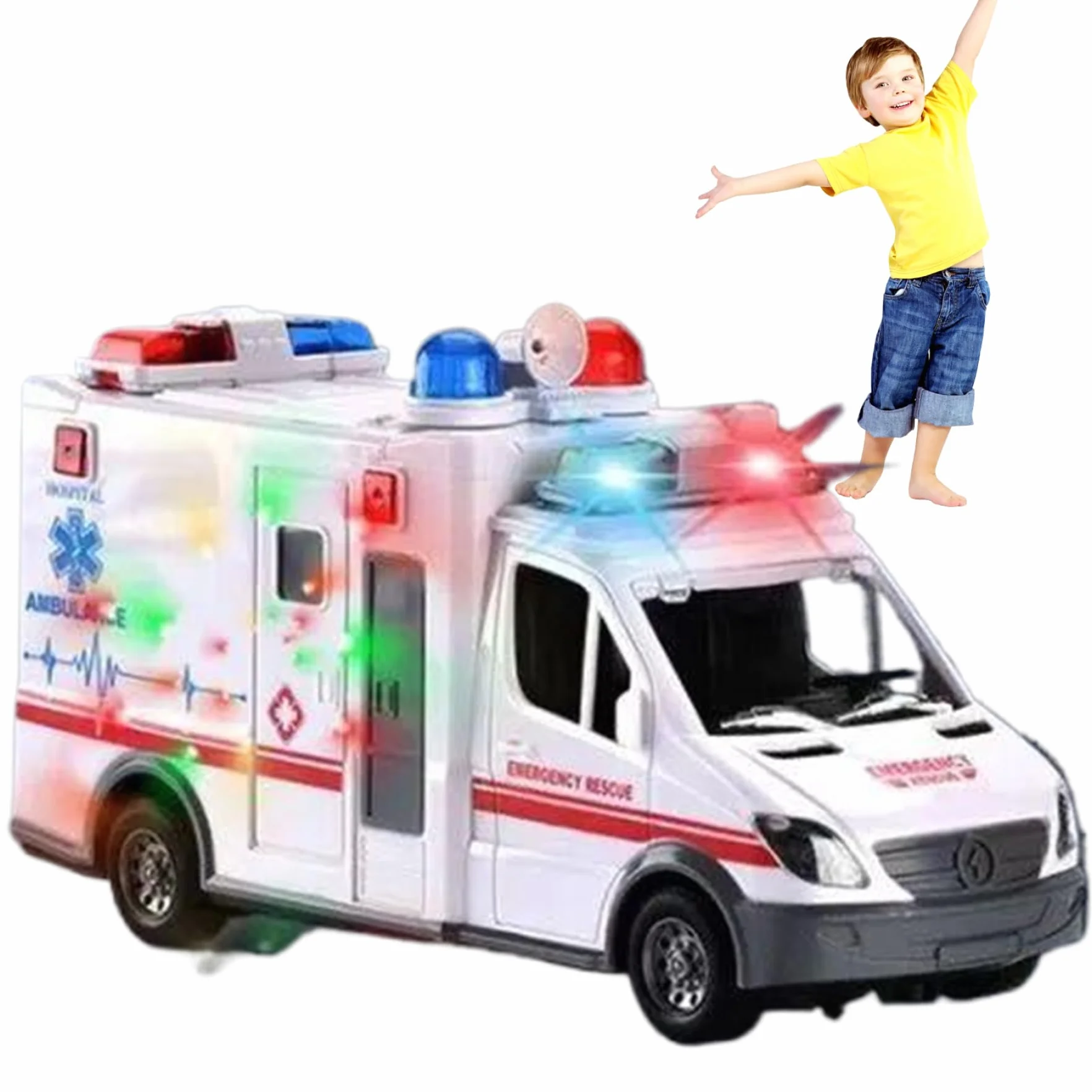 Juguete de ambulancia Juguetes realistas para vehículos de emergencia con música y luces LED Restauración de escena real Ambulancia promueve habilidades motoras e imaginación Juguetes educativos para