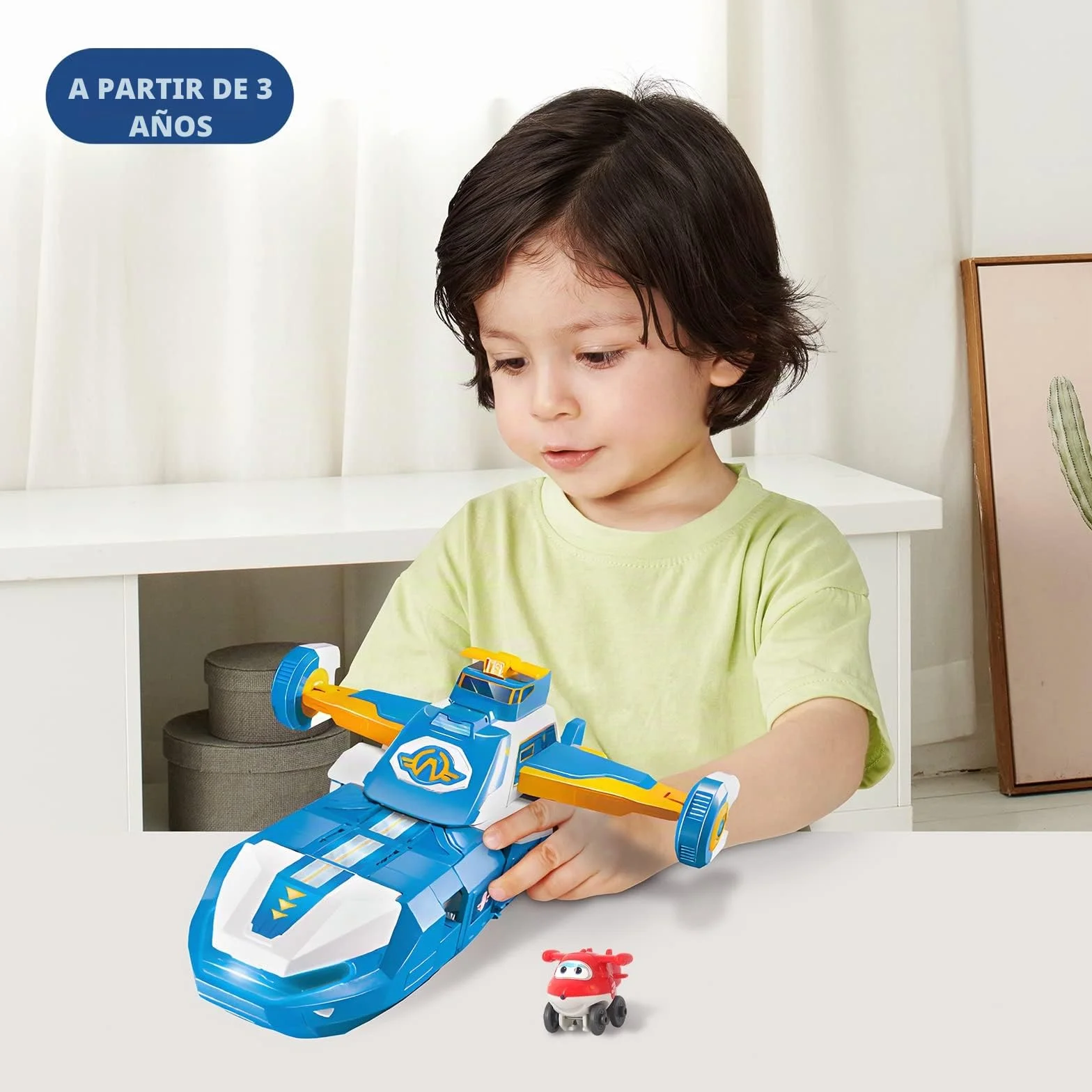 Super Wings World Aircraft Robot con Luz y Efectos de Sonido, Juguete Jett Transform-a-BOT de 2 Pulgadas para niños