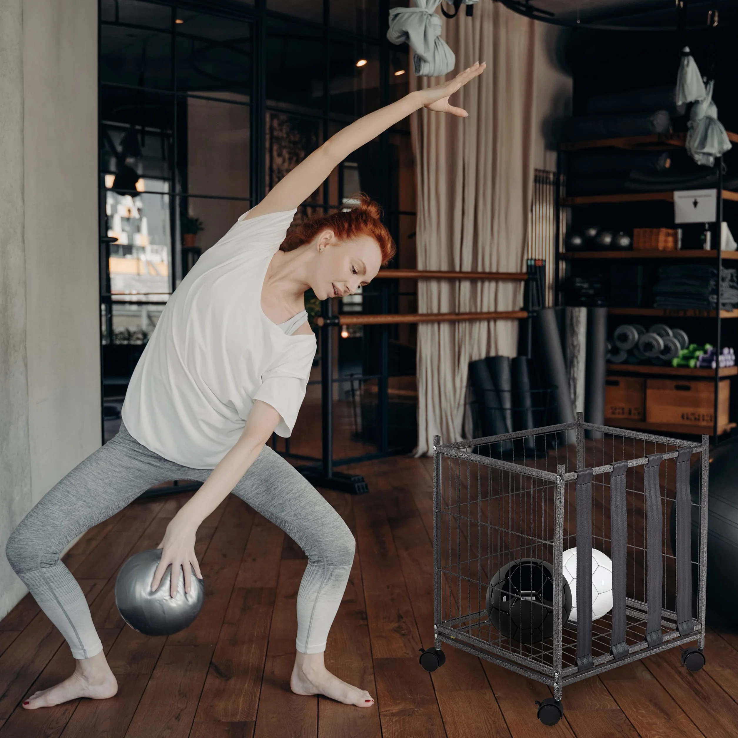 Relaxdays Carro para Pelotas 4 Ruedas Cesto Guarda Balones Metal 60x50x45 cm Gris