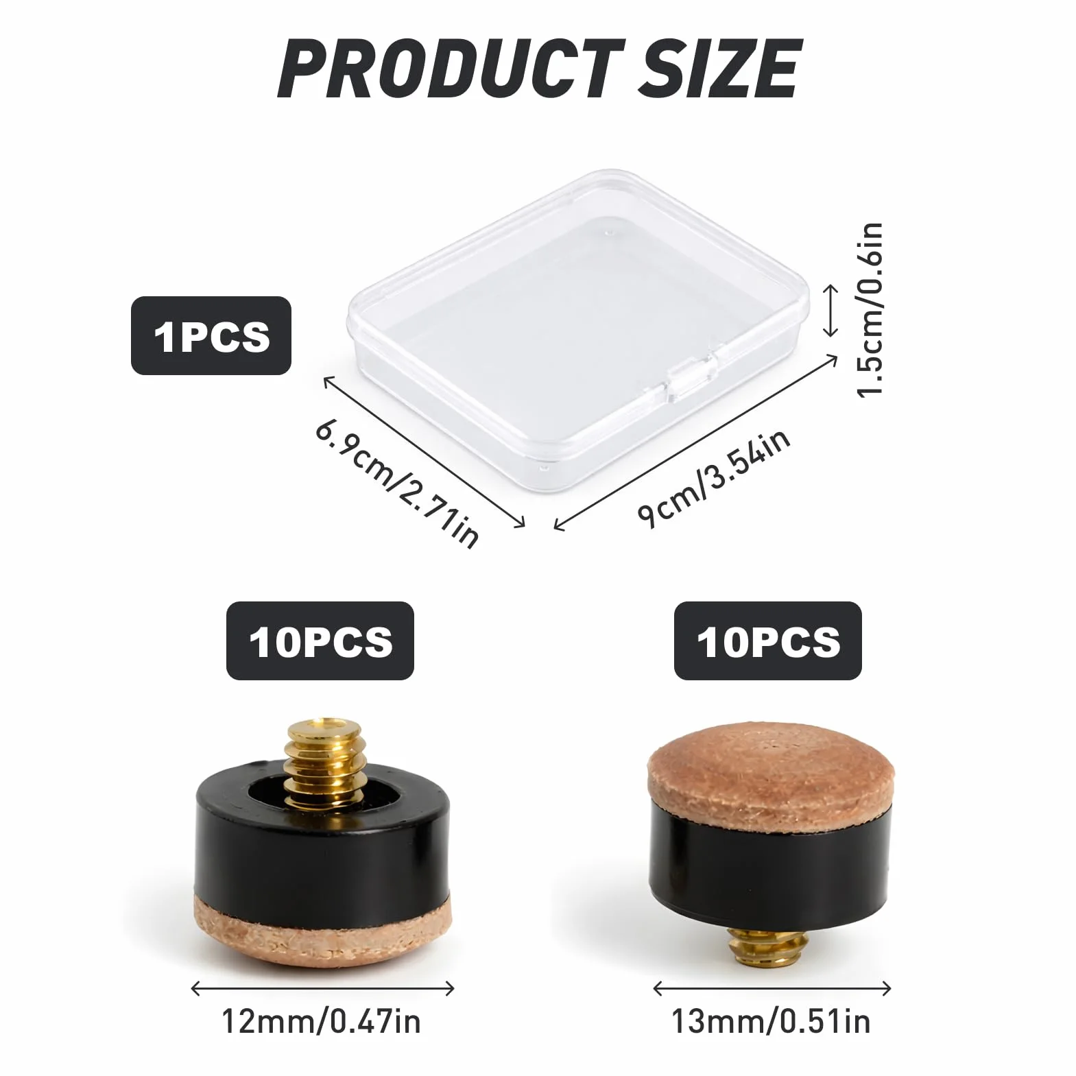 Tacos de Billar Atornillables 12mm+13mm Rosca M8 Set de 20 - Puntas de Cuero y Plástico Resistentes al Desgaste