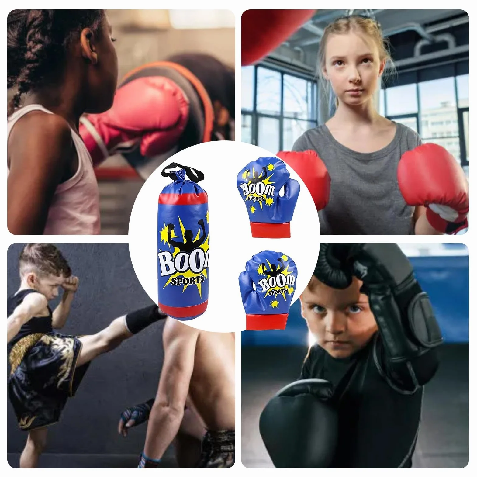 Saco de Boxeo para Niños con Guantes, Equipo de Entrenamiento de Boxeo Profesional