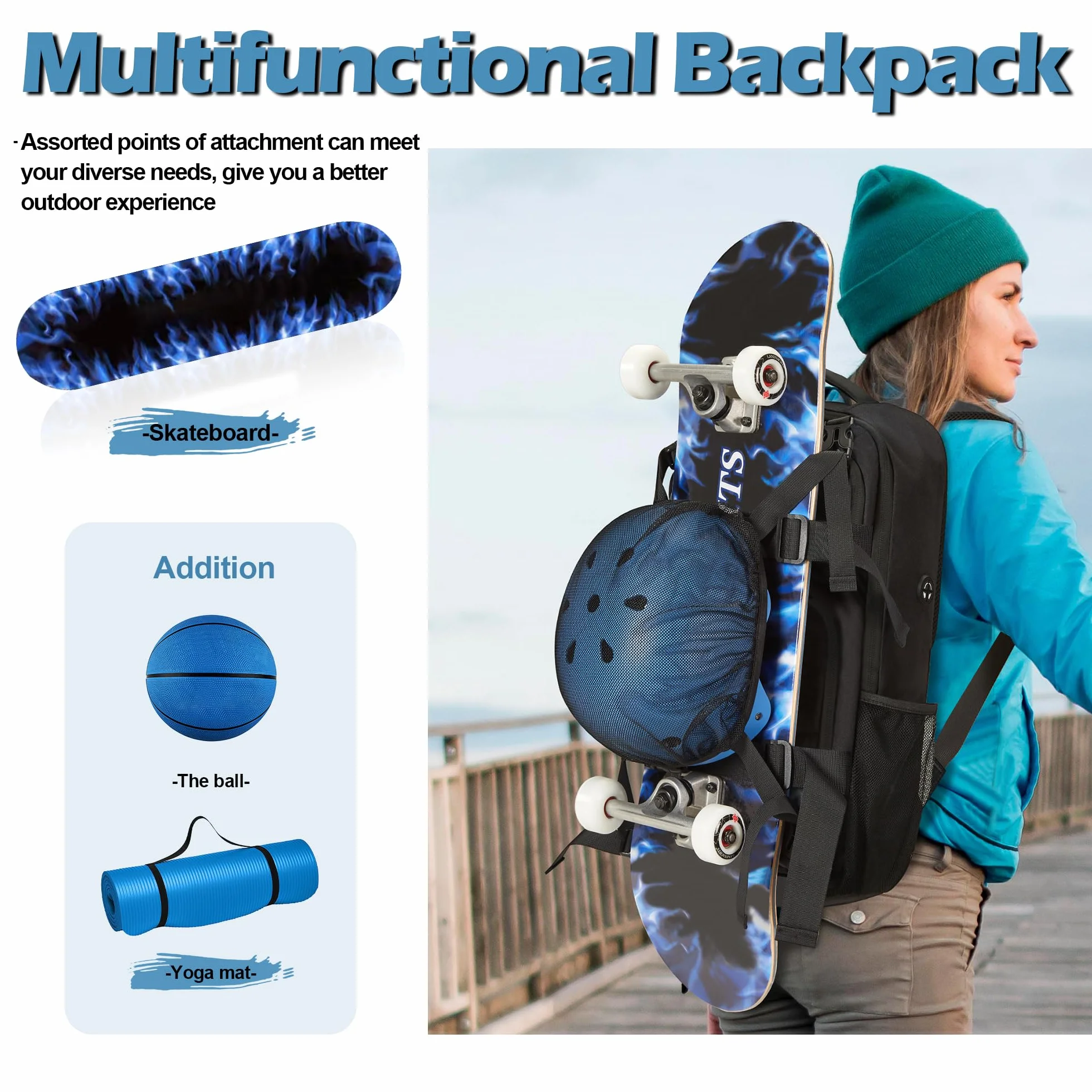 GoHimal Mochila para monopatín, mochila para portátil, Negro