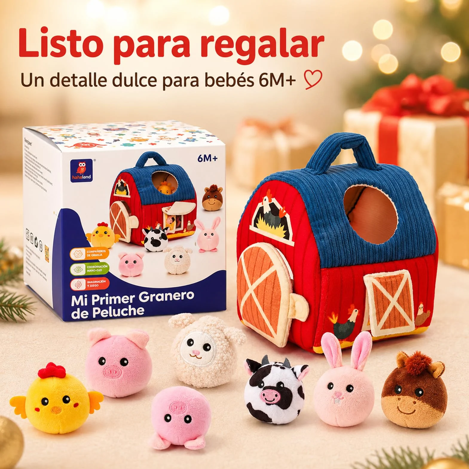 hahaland Juguetes Bebes 6-12 Meses - Animales Granja Montessori Juguetes Niños 1 año - Juguete Interactivo Sensorial Blandito Regalo Bebe 6 9 12 Meses Niño Niña