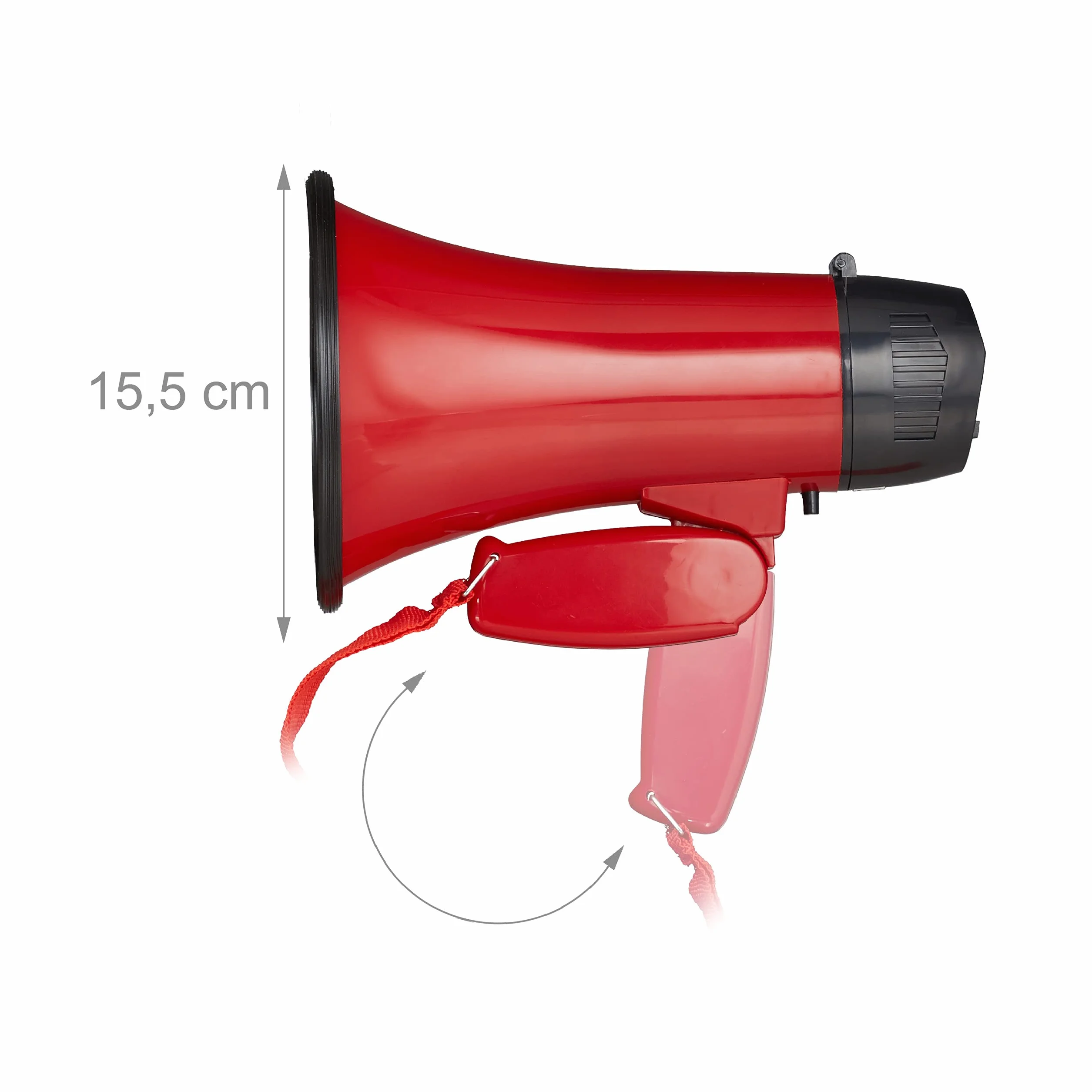 Relaxdays Megáfono 10 W Cuerno de Buey Mango Plegable Correa Plástico Rojo