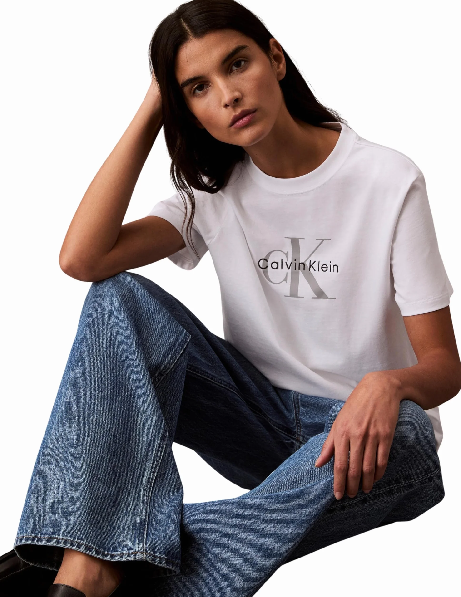 Calvin Klein Camiseta Manga Corta Mujer Hero Classic Monologo Cuello Redondo