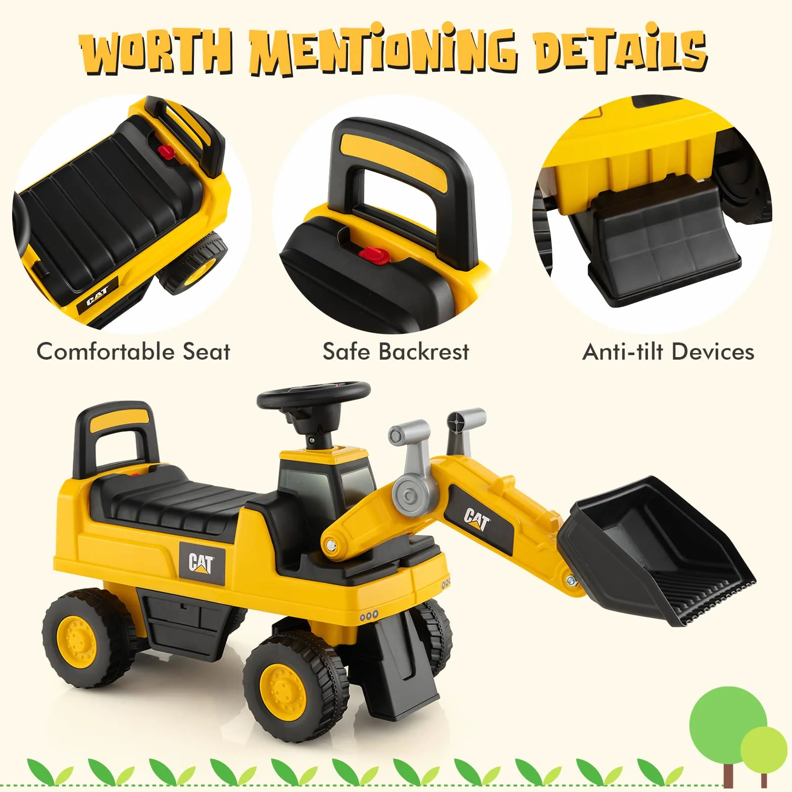 GOPLUS Portador Bulldozer para niños con bocina y Espacio de Almacenamiento Oculto, vehículo excavador con Pala y Asiento cómodo, Carga 25 kg, para niños de 1 a 3 años