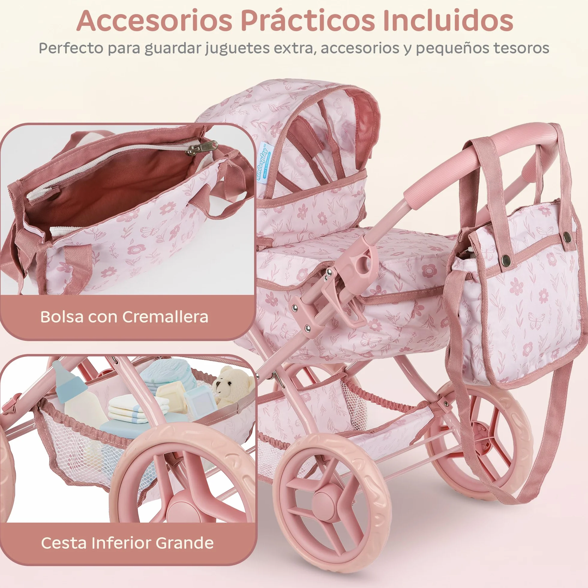 Kinderplay Cochecito de muñecas Profundo con Bolsa y Lazo KP0263A