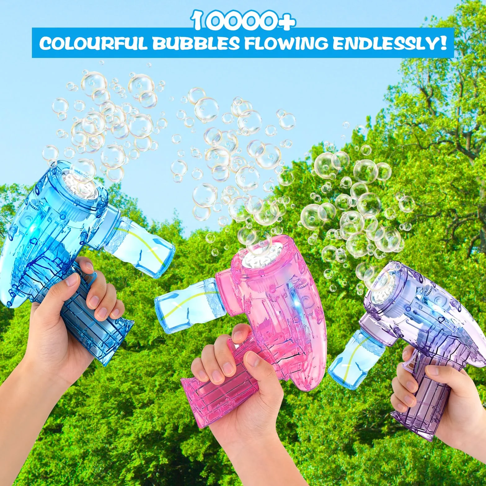 3 Pistola Pistola Burbujas, Pistola De Burbujas para Niños, con 6 Botellas, 3 Bolsas, Solución, Bubble Machine para Juguete De Verano, Actividad Al Aire Libre, Regalos De Fiesta