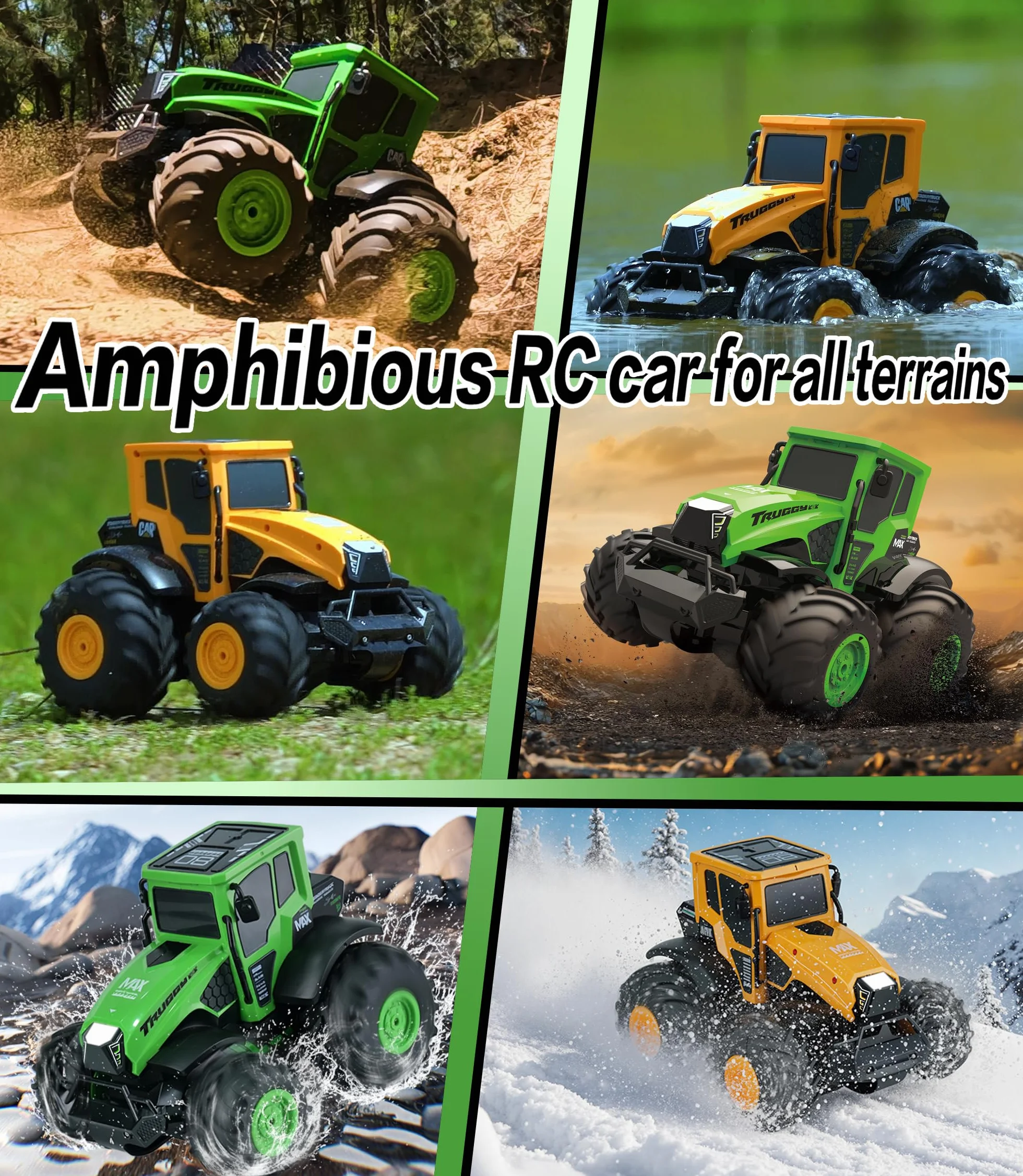 Coche Teledirigido Niños 1:14 Anfibio, 4WD Todo Terreno Agua y Tierra, RC Stunt Car Impermeable 2.4GHz, 360° Rotación 15km/h, 2 Baterías 1200mAh 90Min, Juguete Niño Niña 6+ Regalo Navidad Cumpleaños
