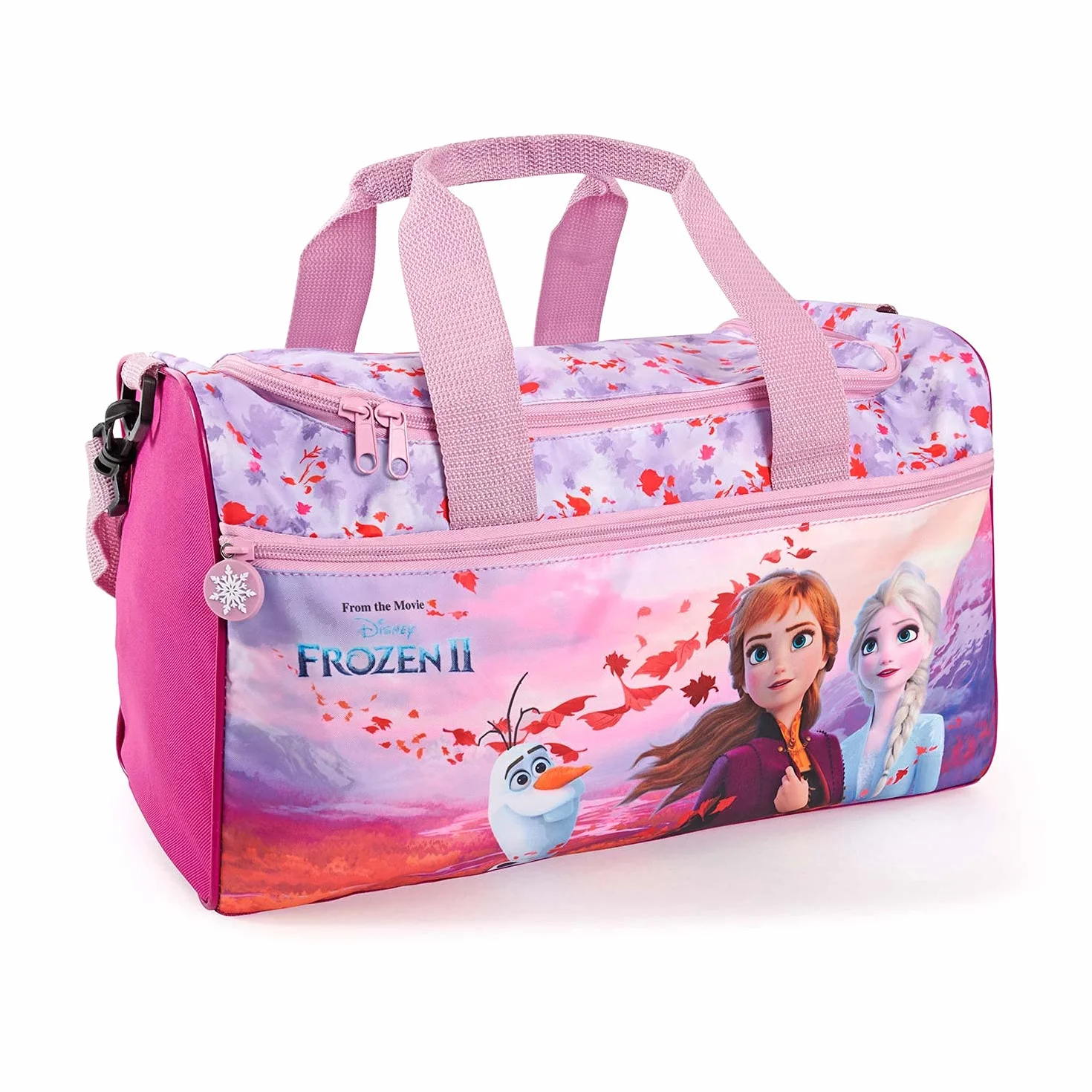 PERLETTI Bolsa Deporte Infantil Disney Frozen 2 con Bandolera - Bolso Deportivo Princesas Elsa y Ana - Mochila Gimnasio Niña Rosa Lila Violeta 35x22.5x15