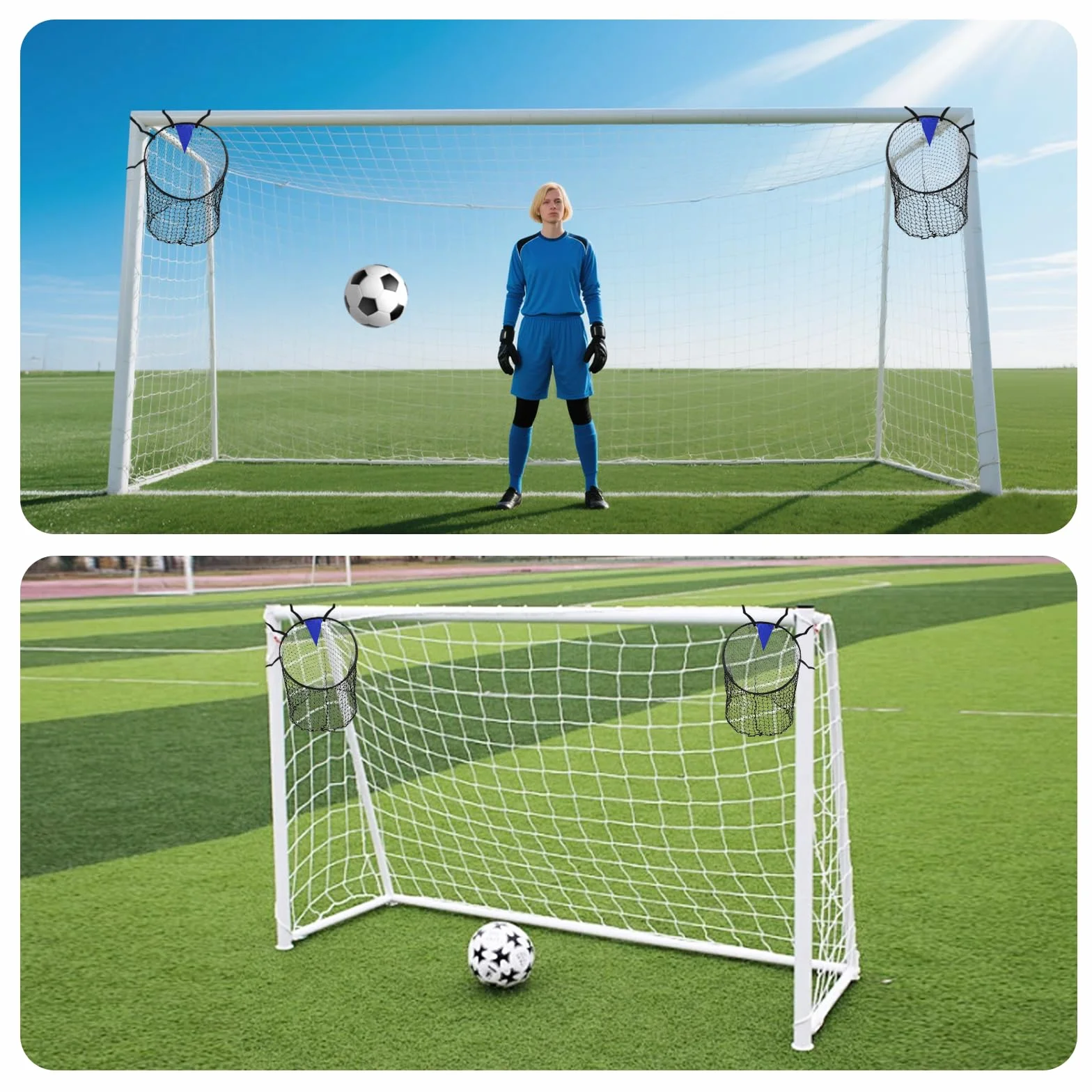 Zequech 2-Piece Soccer Goal Training Net with Black Target Point, Adjustable Rope Strap for Corner Kicks, Free Kicks & Wide Shots