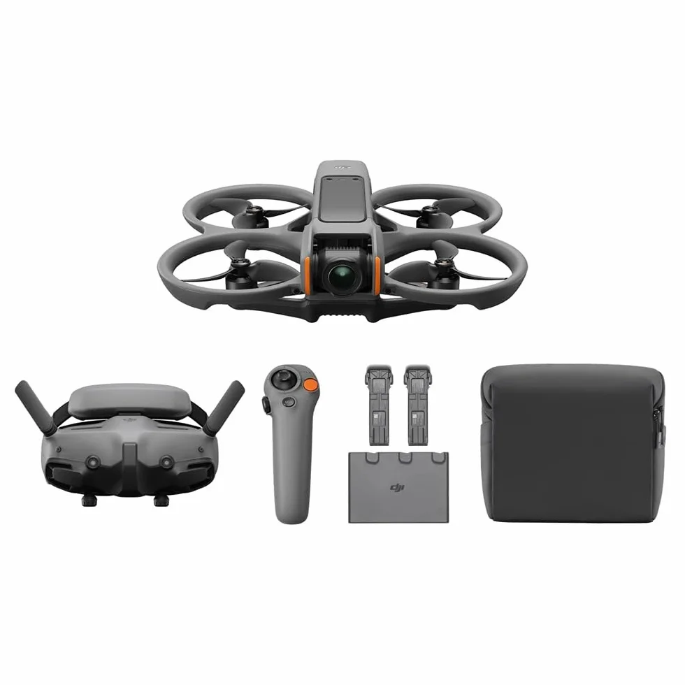 DJI Pack Avata 2 Vuela Más (3 baterías), dron FPV con cámara 4K, Acrobacias con un Toque, Protector de hélices Integrado, dron con cámara con Goggles 3 y RC Motion 3