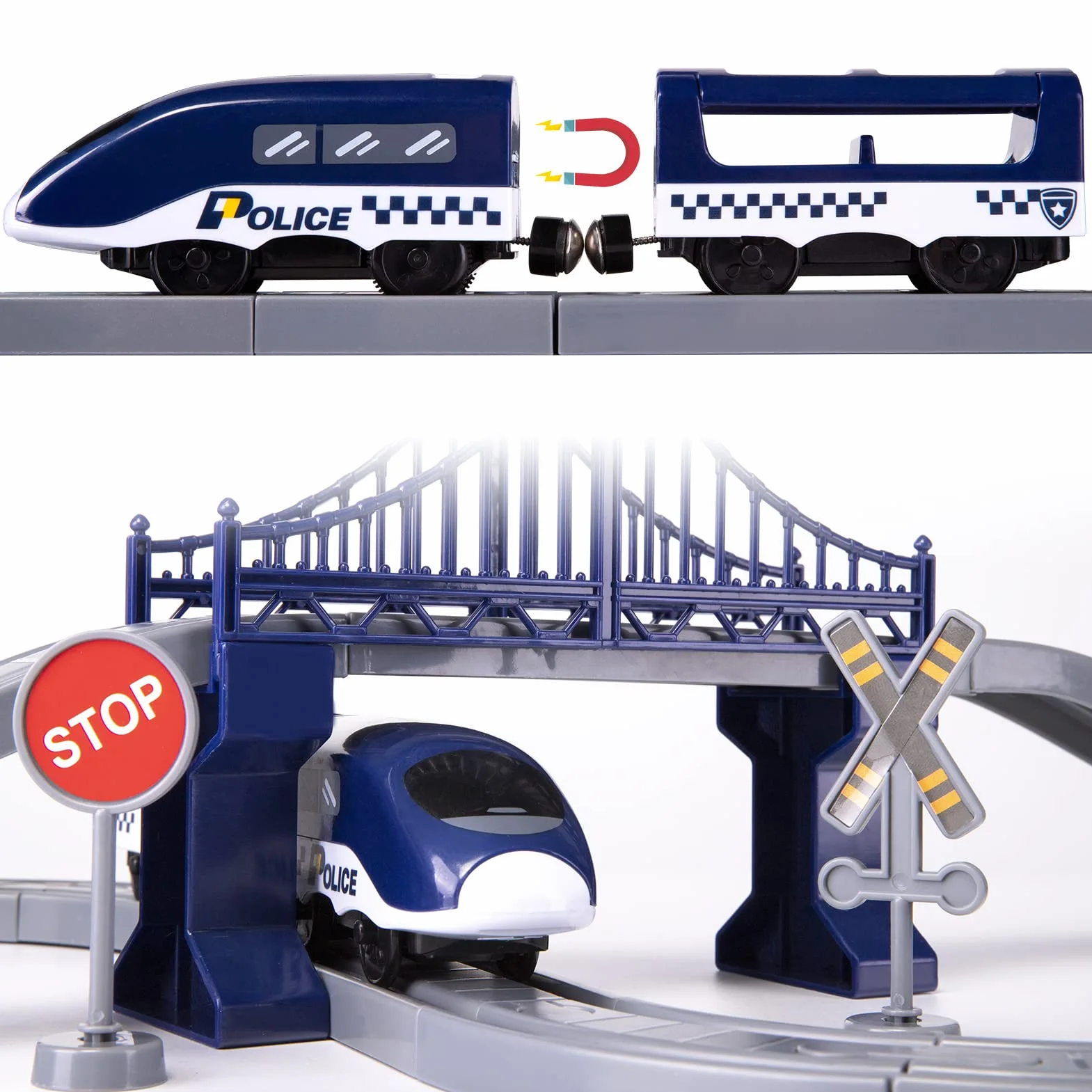 Wdmiya Ferrocarril eléctrico para niños 3 4 5 6 7 8 años, sistema de carril flexible con 66 piezas, vehículos de construcción y nave espacial, juego de carreras creativo para niños y niñas (66