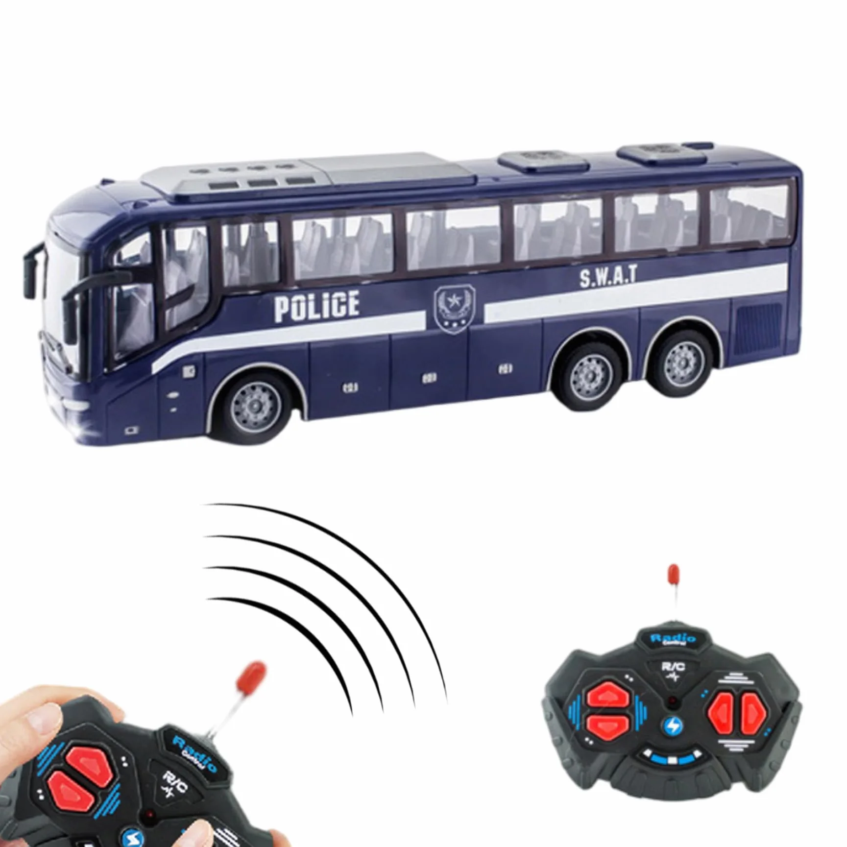Juguete de autobús de la policía, 12.4x3.2x4.5 pulgadas 1:30 Simulador de autobús de la policía eléctrica realista y divertida de control remoto, regalo creativo para niñas, sin batería, azul