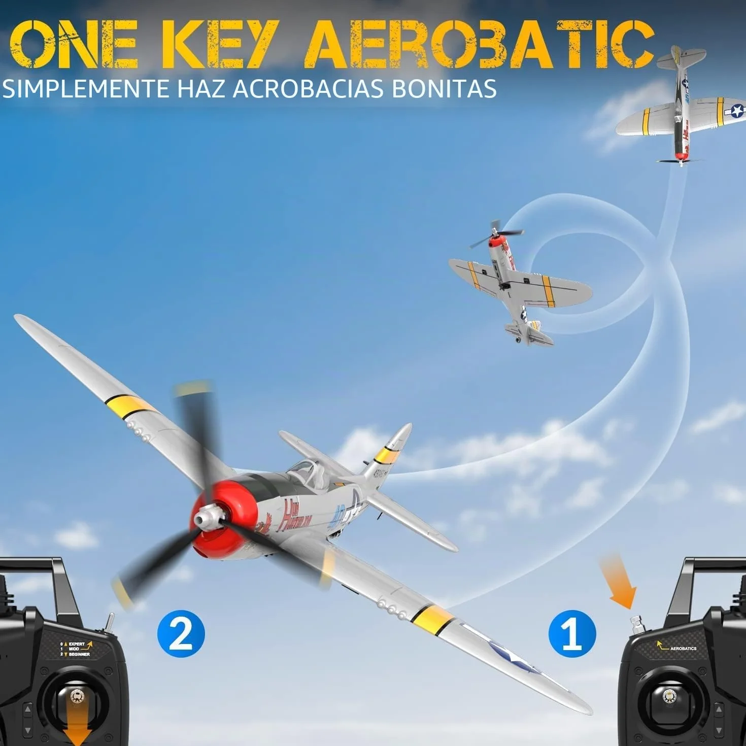 volantexrc P-47 Thunderbolt Avión RC - 4 Canales 2.4GHz RTF con Estabilización 6 Ejes, Modelo de Combate para Principiantes y Expertos (Listo para Volar)