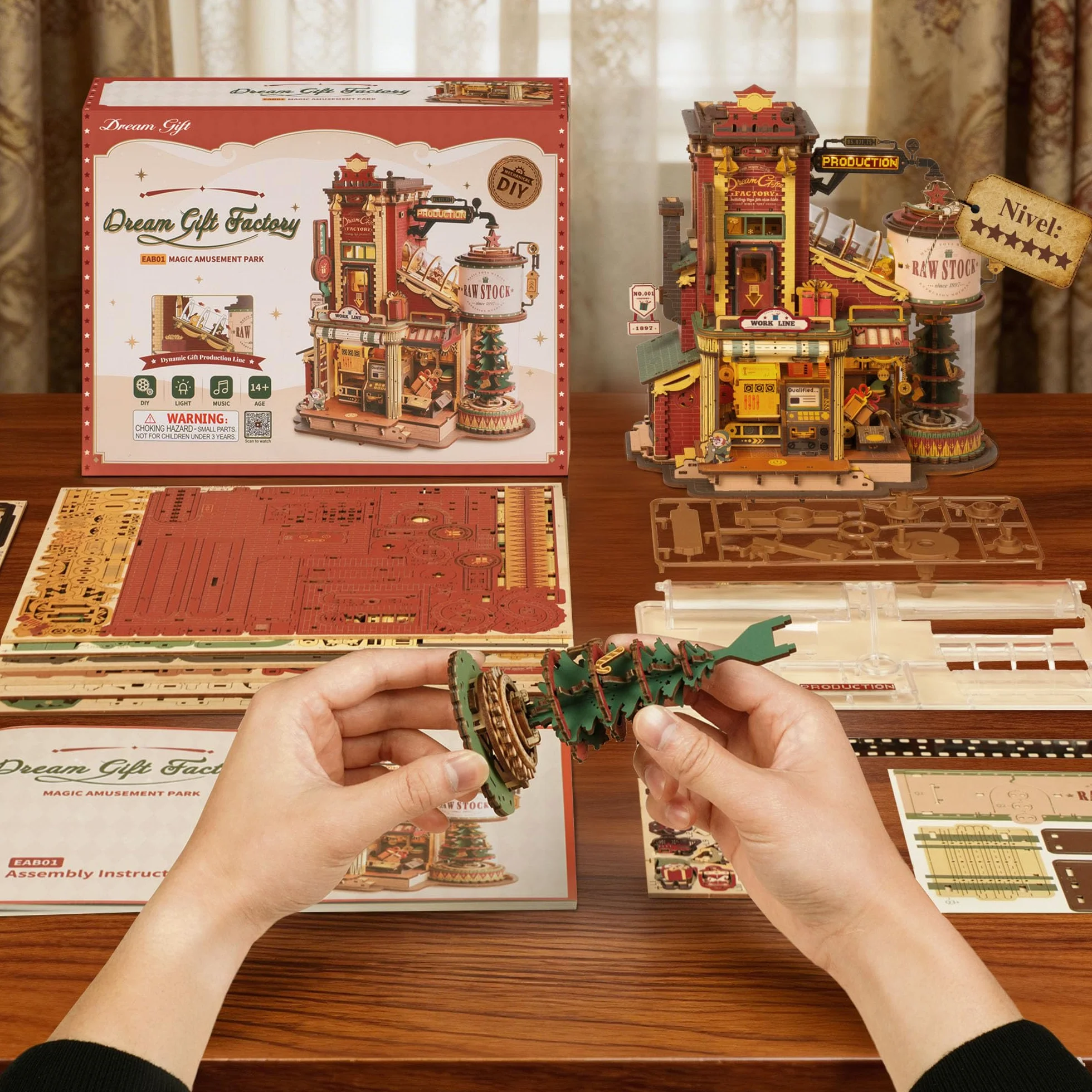 ROKR Puzzle 3D Madera Dream Gift Factory Maquetas para Construir Adultos Regalos de Pascua Navidad Caja de música EAB01