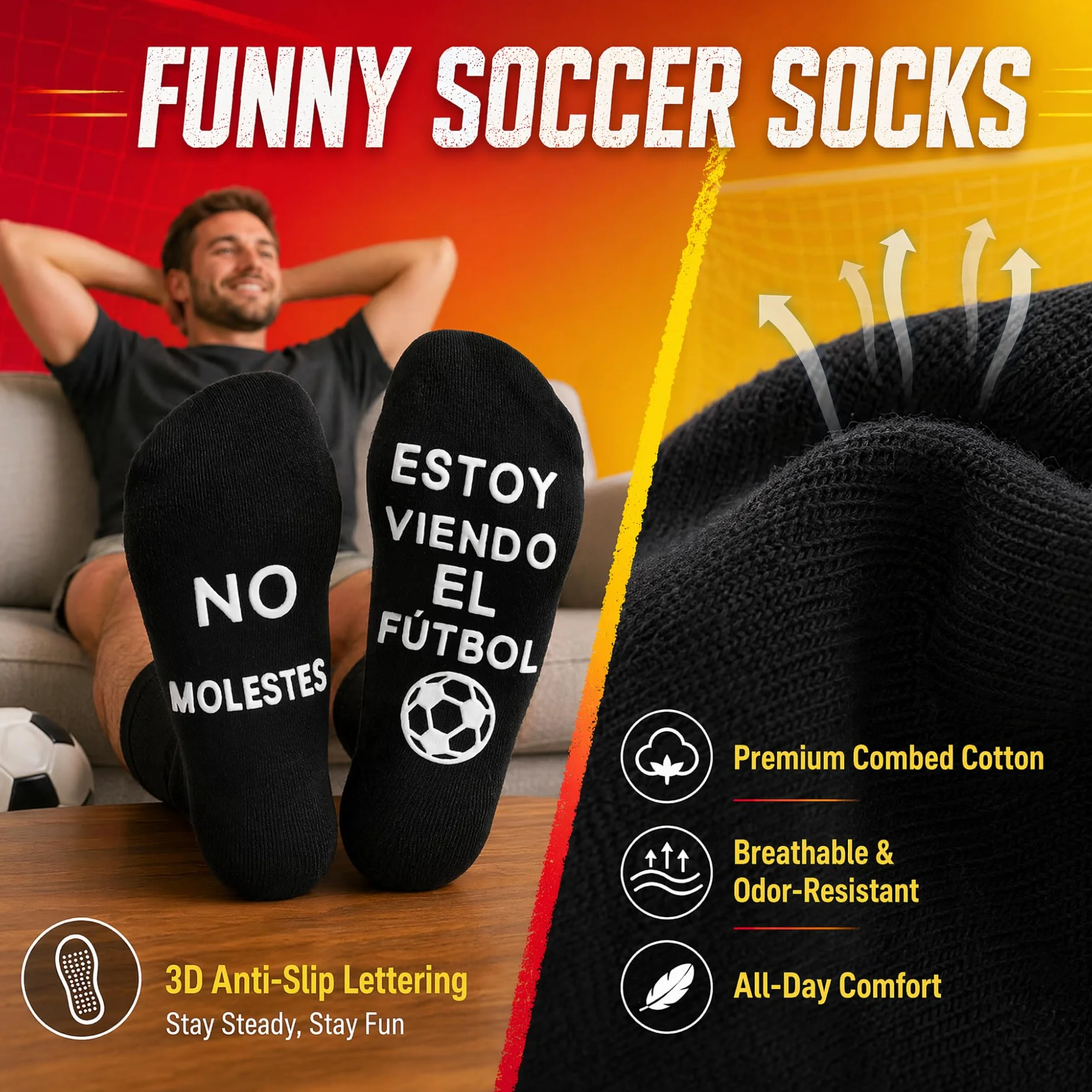 BISOUSOX Calcetines Hombre Algodón 39-46 Antideslizantes Fútbol Regalo