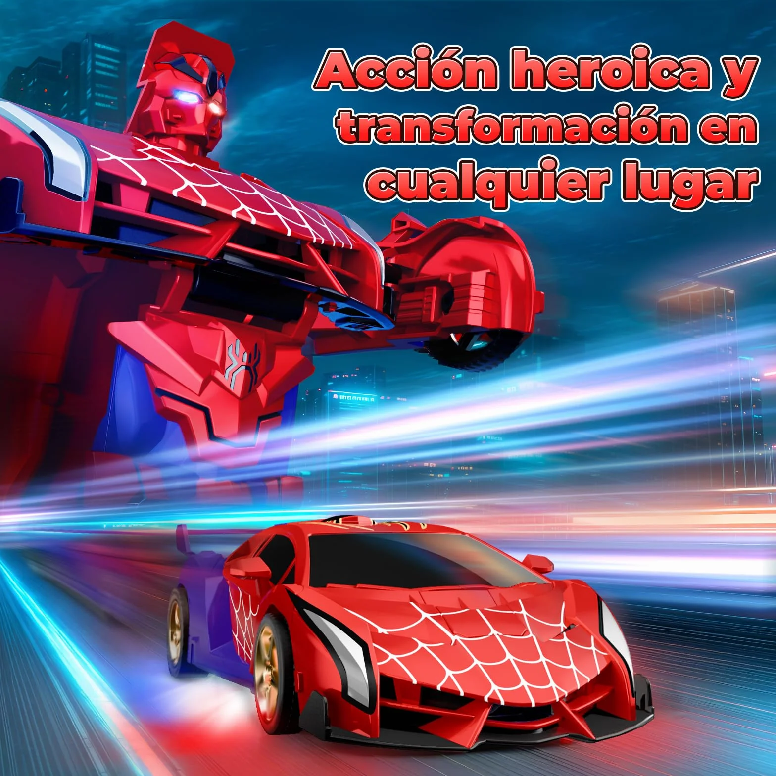 Coche Teledirigido Transform, Ojos Intermitentes & Luces Chasis, Coche RC 2,4GHz & Robot Rotación 360°, Juguetes Juegos para Niño Niños de 3 4 5 6 7 8 9 10 11 12 Años Regalo Cumpleaños Pascua