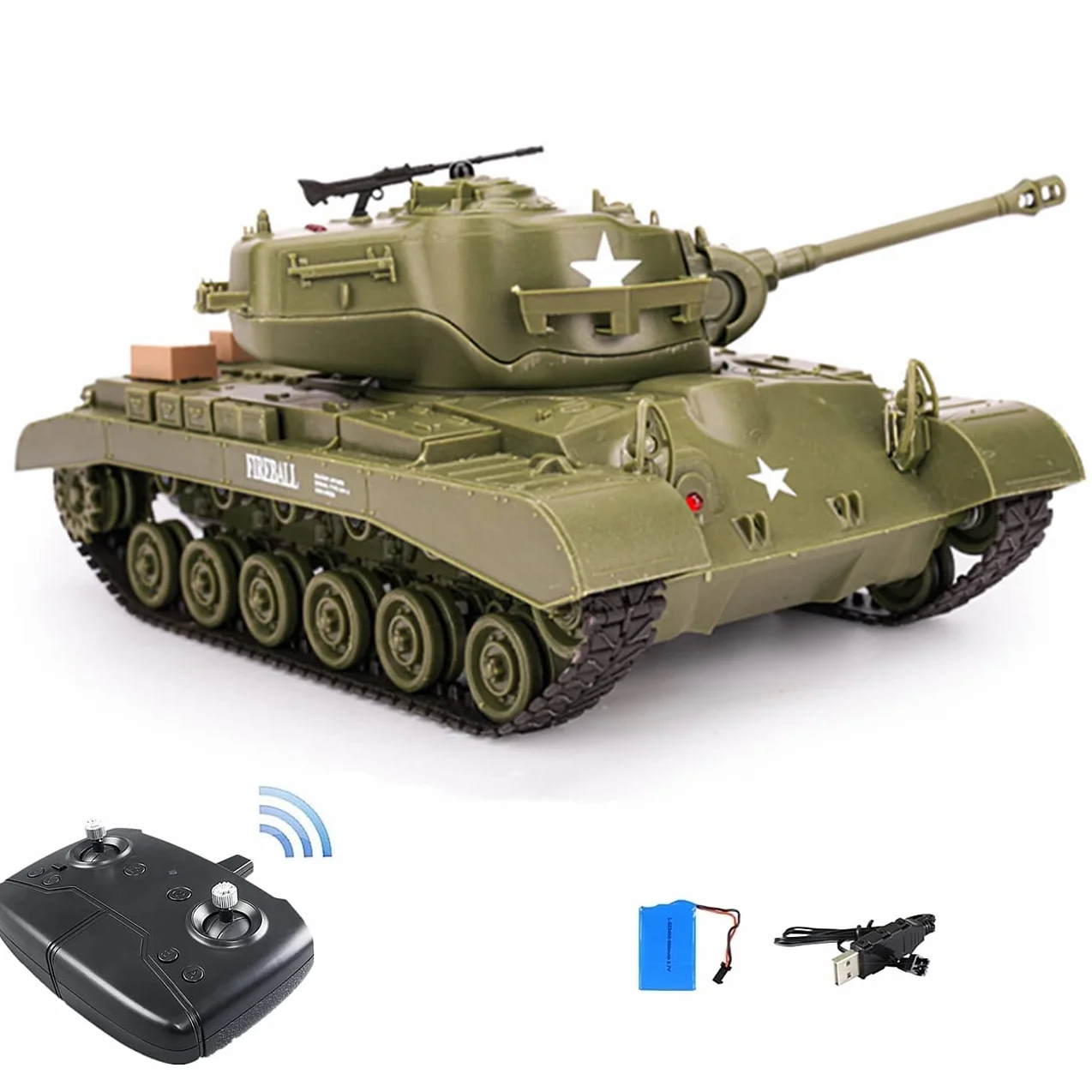 RC Tank M26 PerShing Vehículos militares para camiones RC Car Control remoto Militar tanque de batalla Juguete giratorio de 320 ° sonidos realistas Gran regalo para niños y niños (verde)