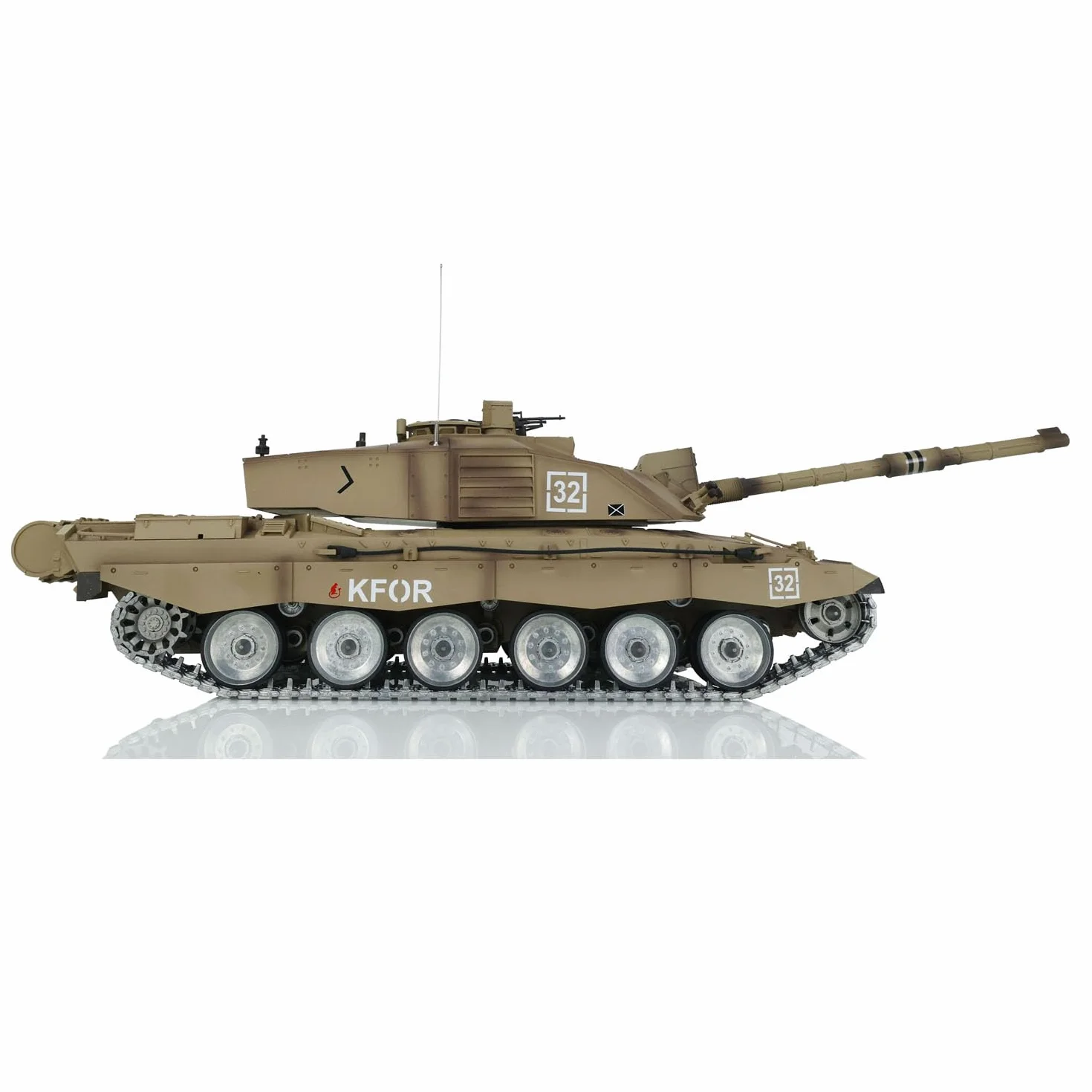Heng Long 1/16 7.0 Personalizar Challenger II Tanque RC 3908 Torreta Giratoria 360° Orugas de Metal Combate por Infrarrojos Cañón Elevable Luz y Sonido, TH17741-AMZUS2-1