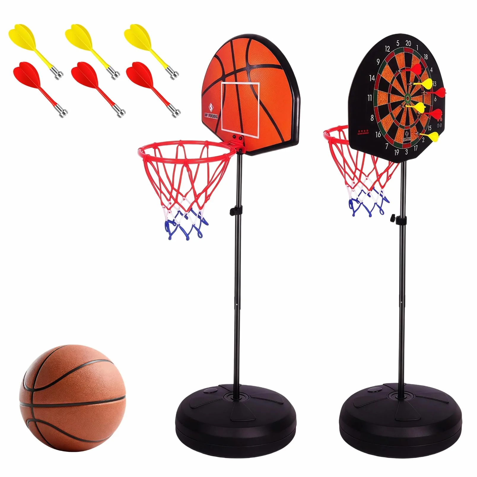 Canasta de baloncesto 2 en 1 exterior con diana, altura ajustable 118-140 cm