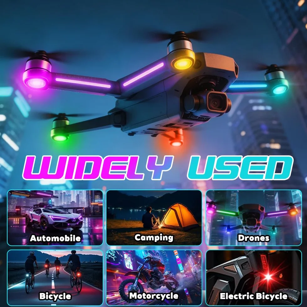8 Piezas Luz Estroboscopica Drone LED 8 Colores Control Remoto USB Anticolisión Señal Advertencia Nocturna para Dron Camión Bicicleta
