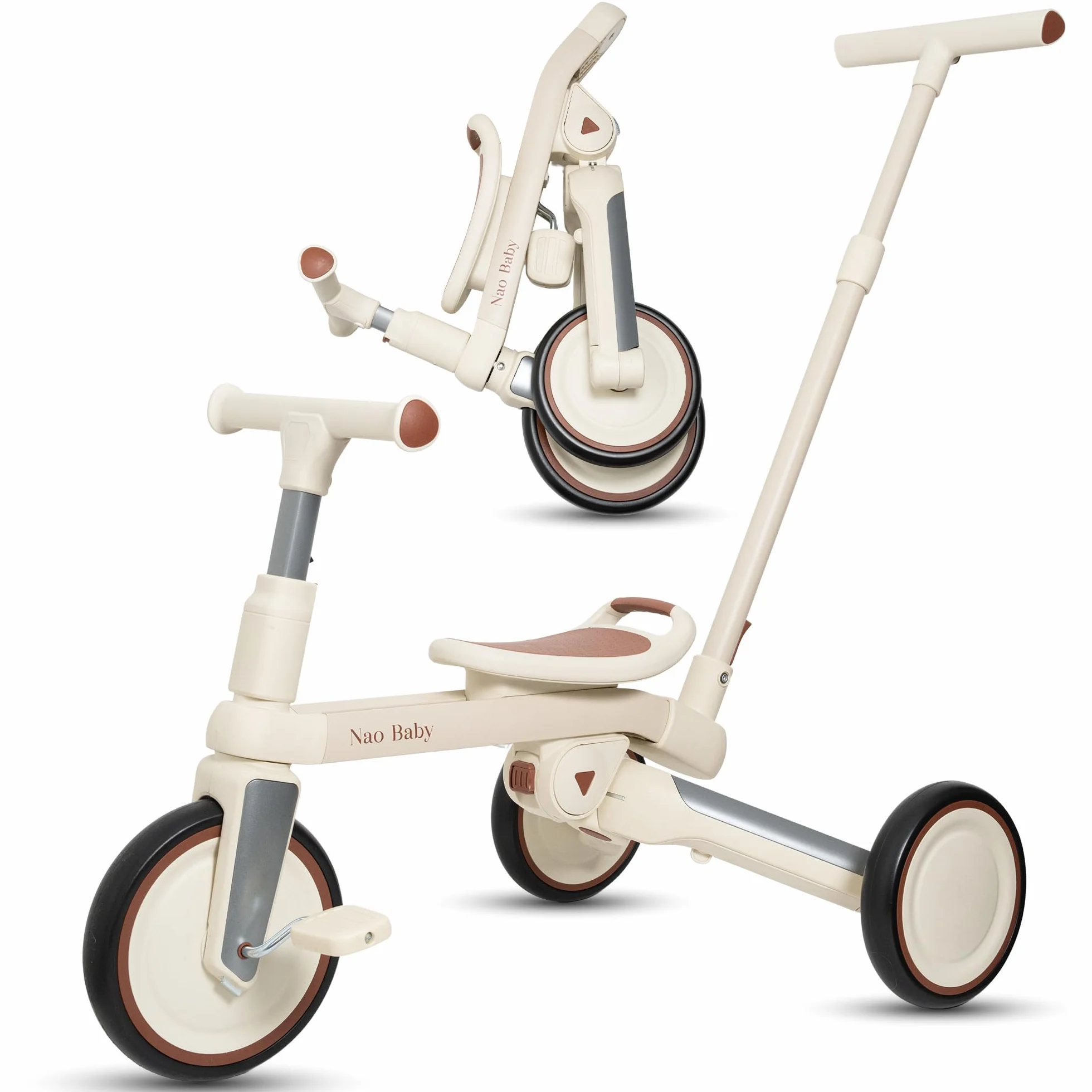 Triciclo Evolutivo Plegable y Ajustable para Bebé y Niño (1-5 Años) con Barra de Empuje Direccional – Ideal como Bicicleta Niño 2 Años, Triciclo Bebé 1 Año y Correpasillos (Sin Capota)