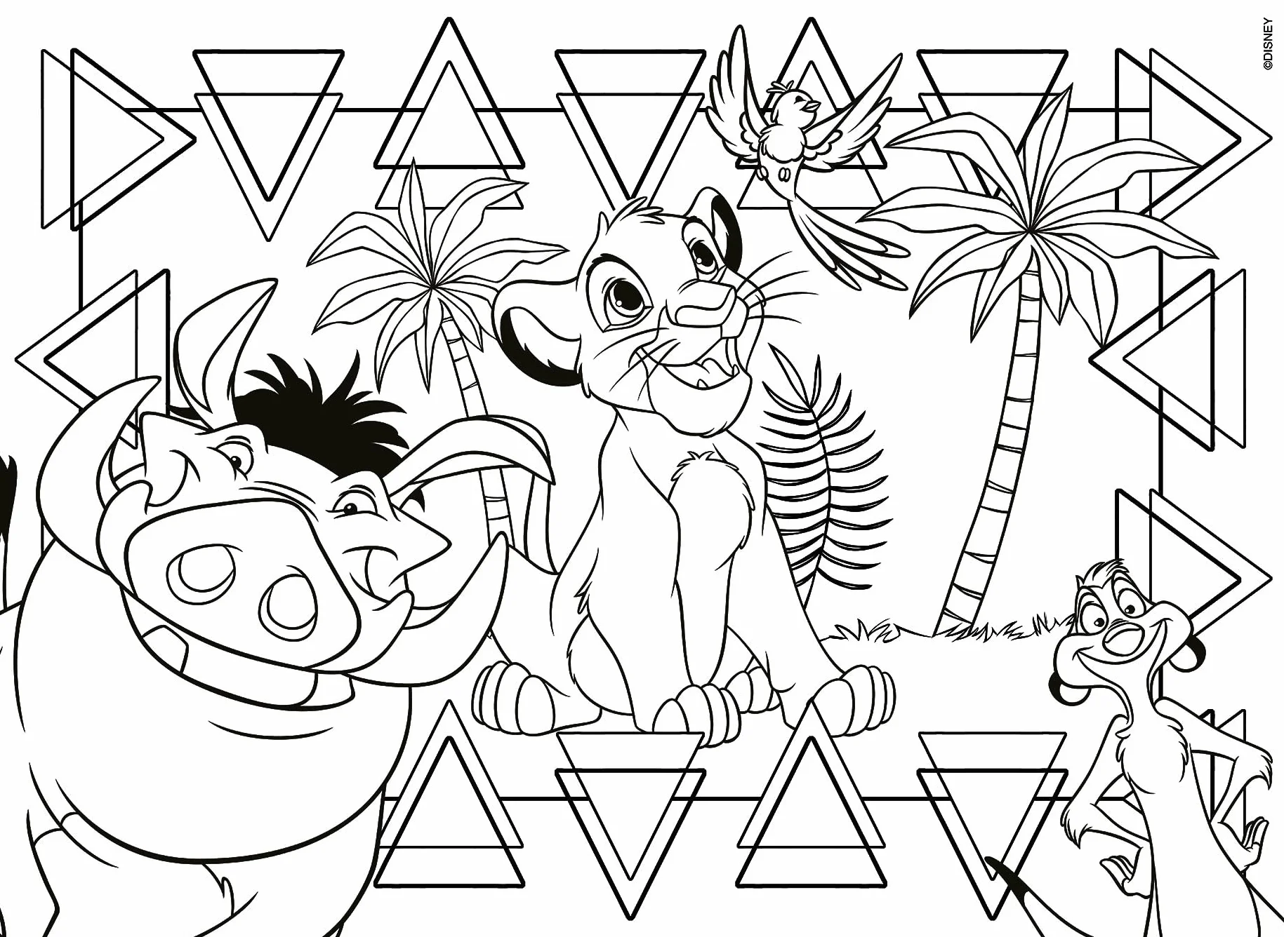 Liscianigiochi , Puzzle Maxi Floor para niños de 60 piezas, 2 en 1 Doble Cara con reverso para colorear - Disney Rey León - 91751