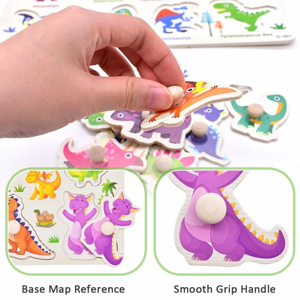 Dinosaurios Puzzle de Madera, Dinosaurios Rompecabezas de Madera Juegos, Puzzle Madera Infantil, Motricidad Fina y Concentración, Juguetes Bebes Educativos Regalos para Niños Niñas