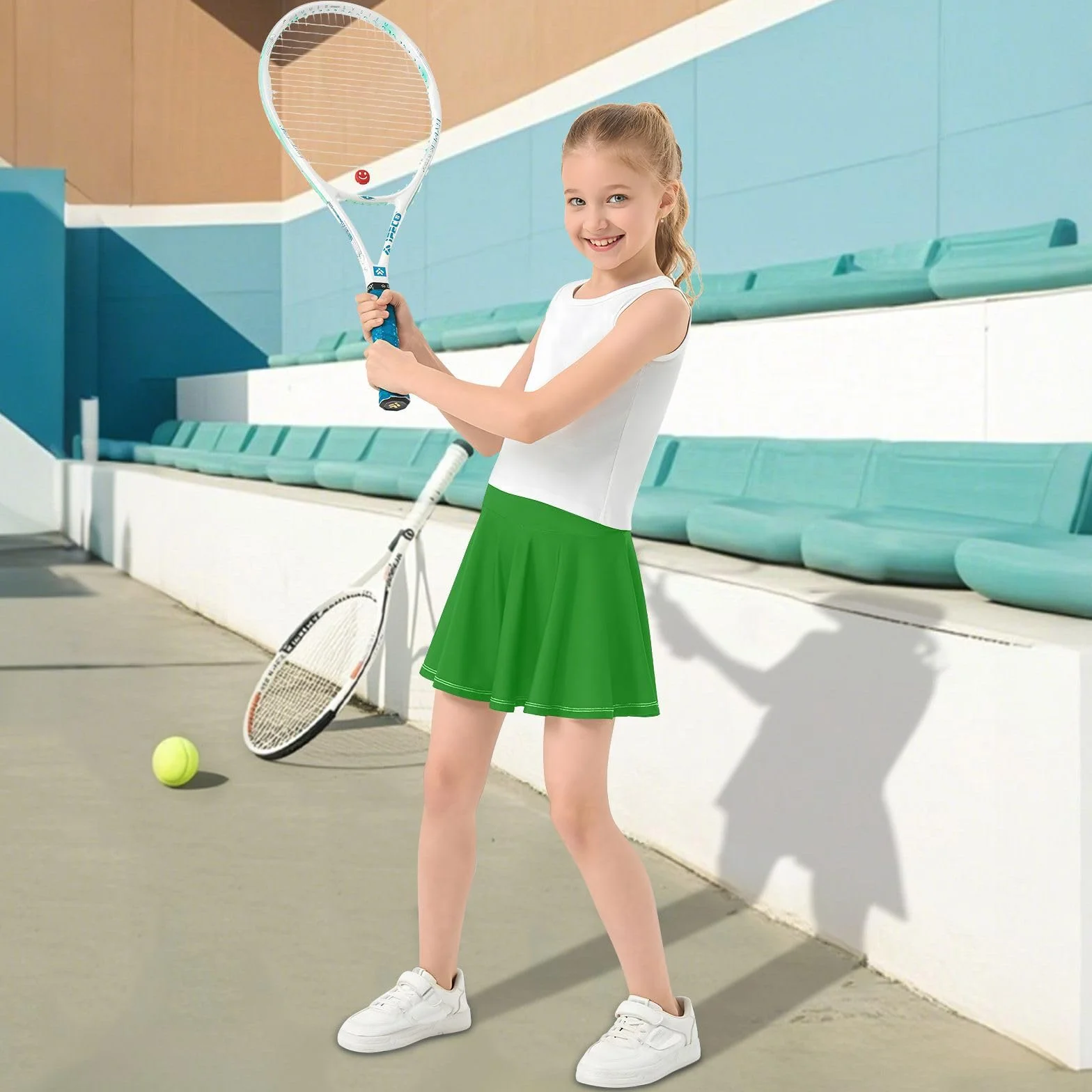 Yuiboo Falda deportiva verde con pantalones cortos para niñas golf plisada