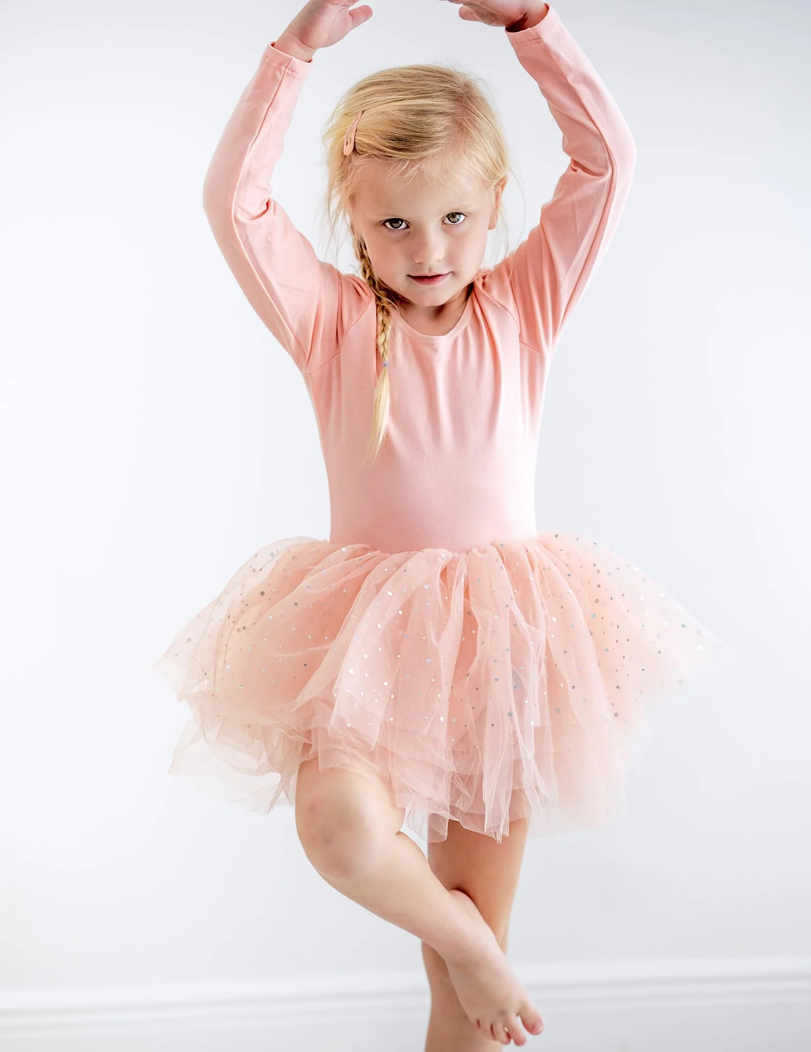 Arshiner Vestido de Tutú de Ballet para Niñas Malla de Manga Larga 4 Capas Falda Brillante Traje de Baile 2-11 años