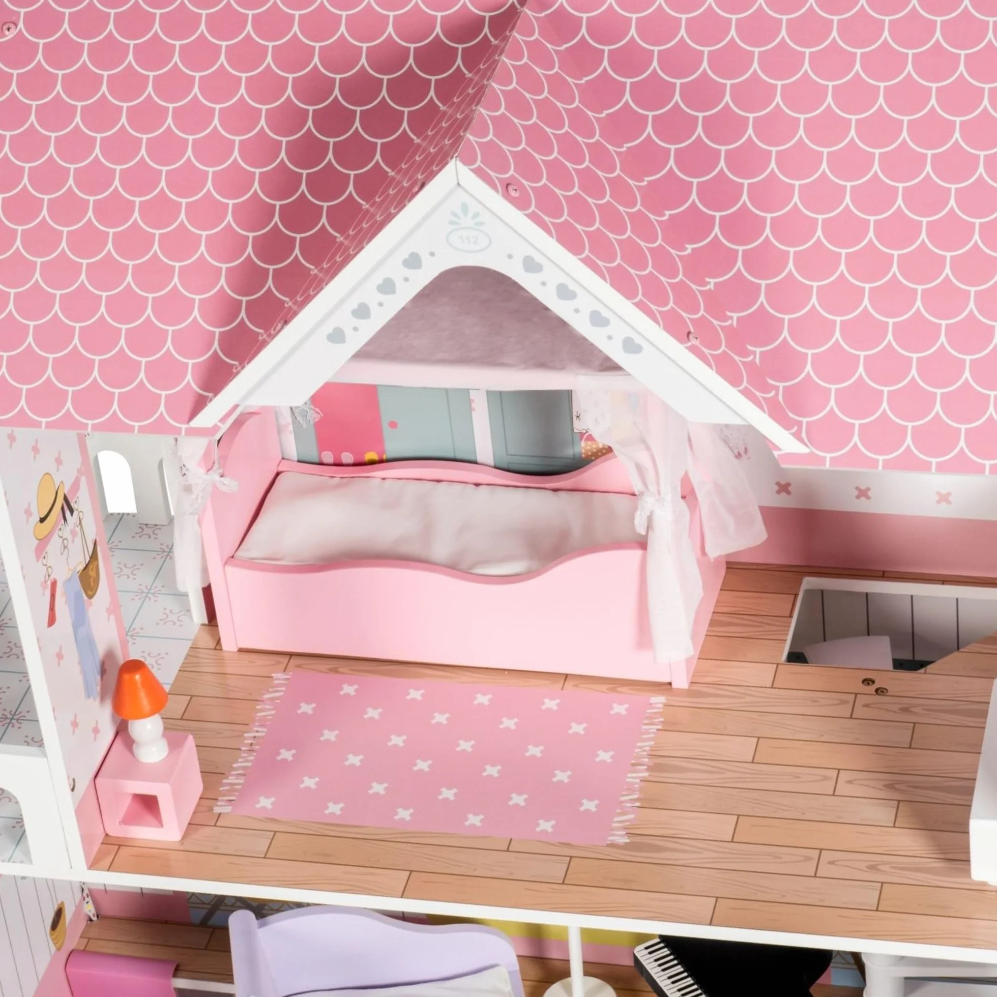 Mamabrum Casa de Muñecas de Madera XXL con LED – Casita de Muñecas de 3 Pisos con Muebles, Jardín y Accesorios – Casa de Barbie de Madera Educativa para Niñas +3 Años