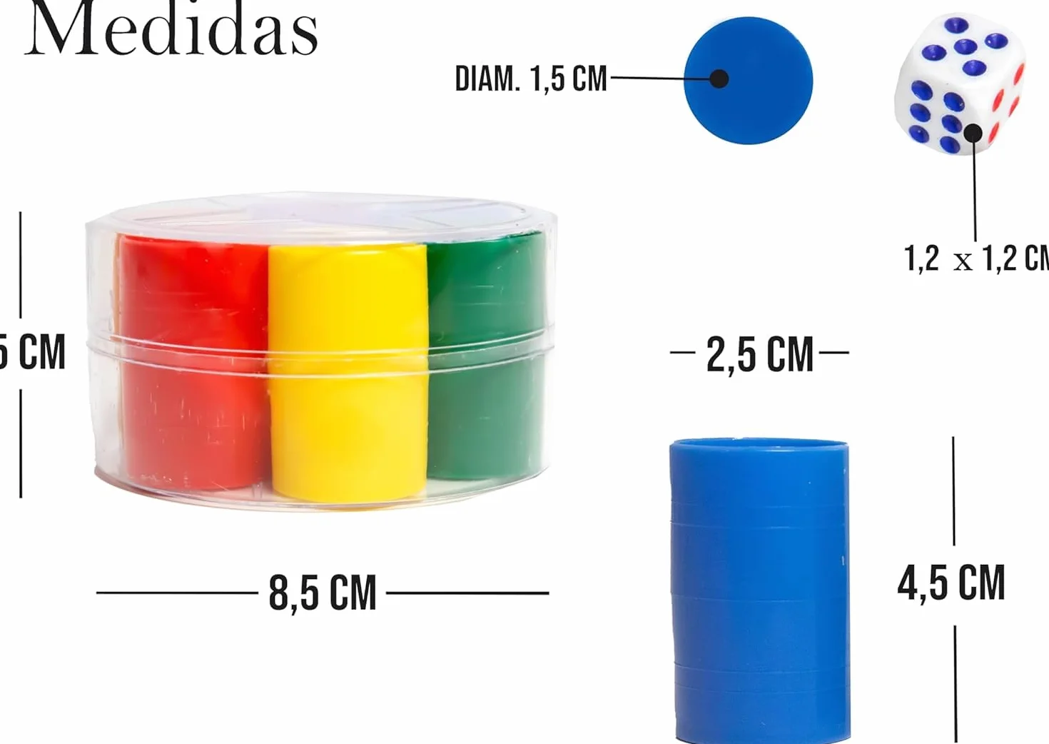 Set de Cubiletes de Plástico para Parchís y Oca, con Dados y Fichas, Multicolor (Set 4 cubiletes - Multicolor)