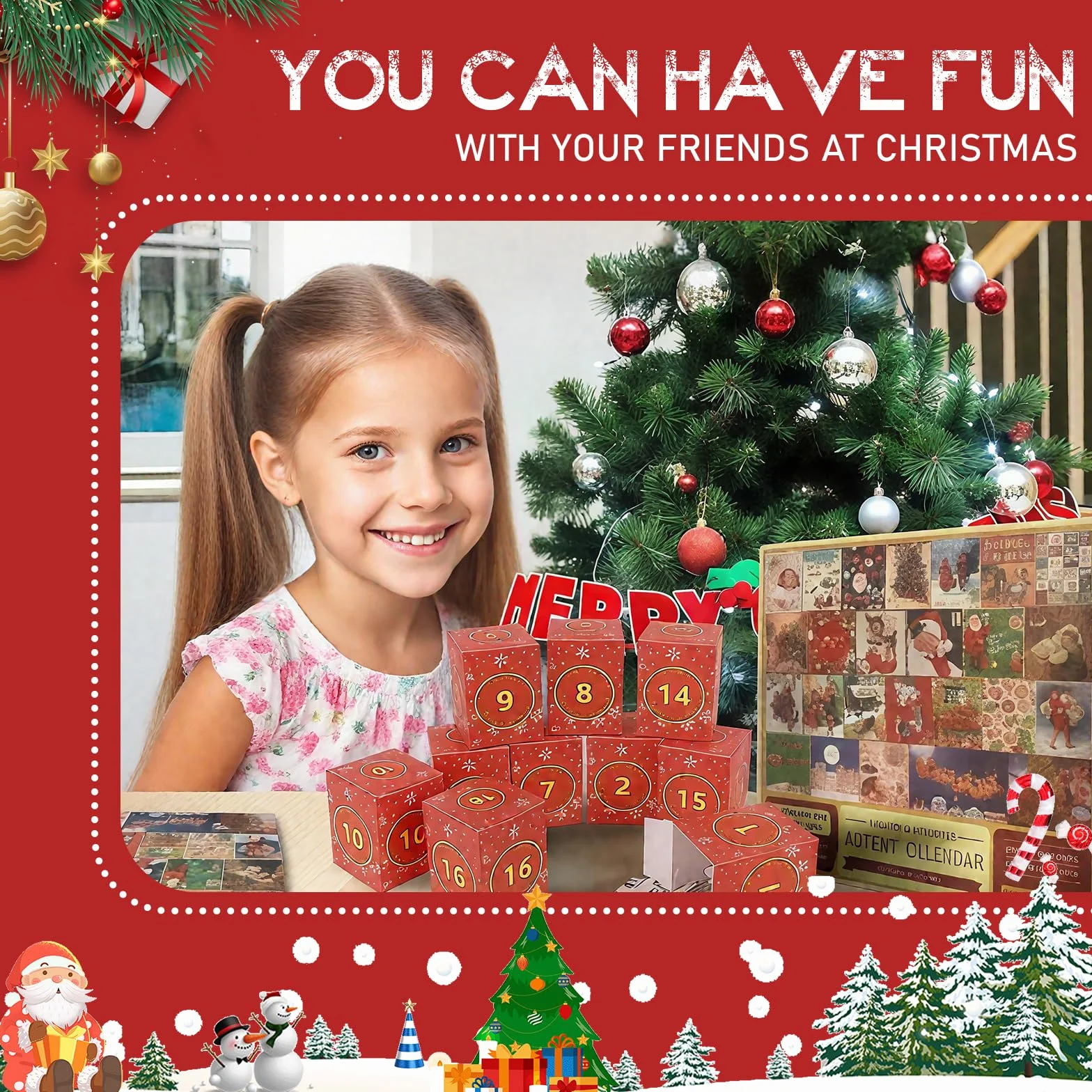 Calendario Adviento, Puzzle Navidad 1000 Piezas con 24 Cajas Sorpresa - Juego Interactivo Calendario Adviento Educativo y Divertido para Niños y Niñas Como Regalo Familiar