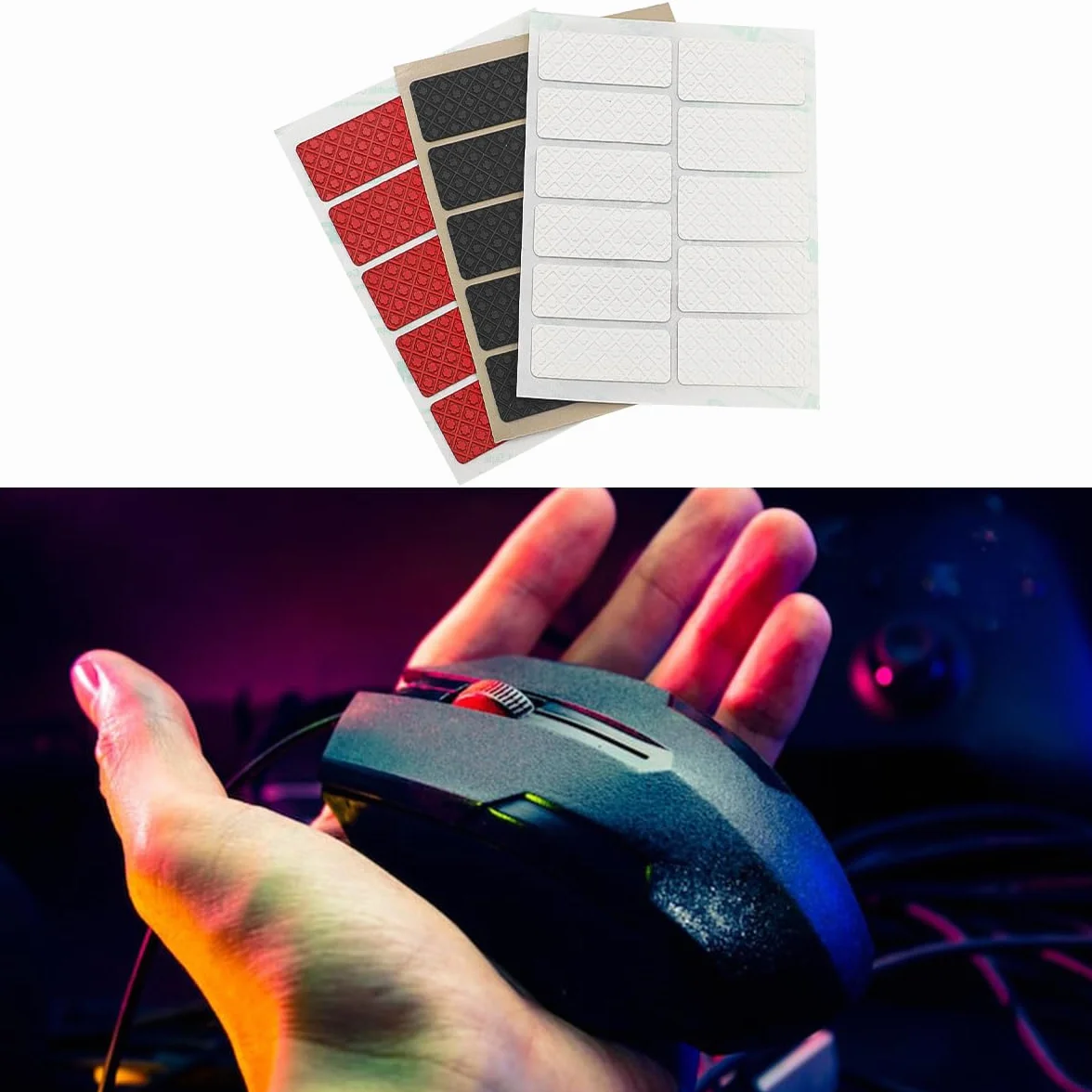 Pack de 3 Pegatinas Antideslizantes para Ratón, Cinta de Agarre DIY con Textura de Flor de Ciruelo, Absorbente de Sudor, Accesorio Universal para Ratón, Teclado, Smartphone y Controlador