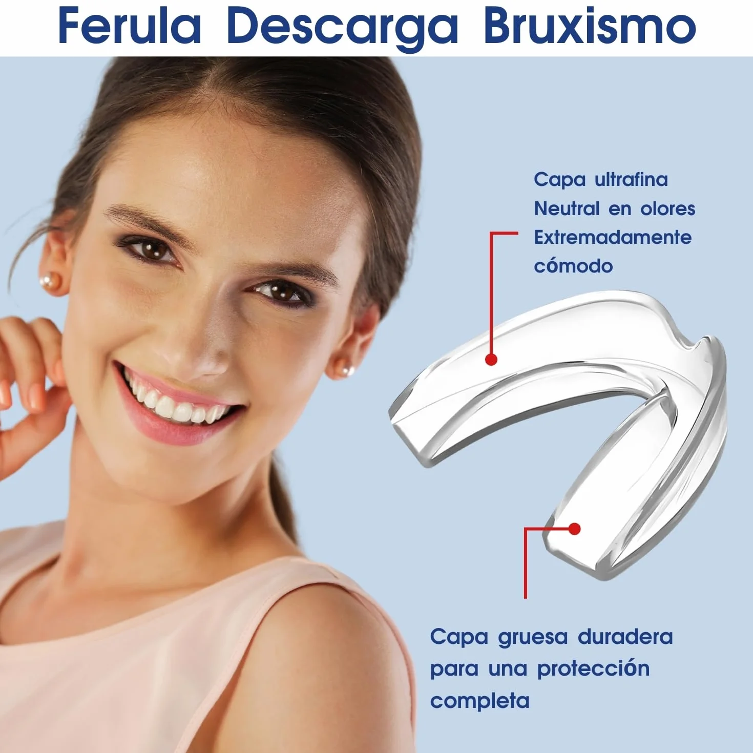 Ferula Descarga Bruxismo 4 Piezas 2 Tamaños, Protector Bucal para Dormir, Ajustable