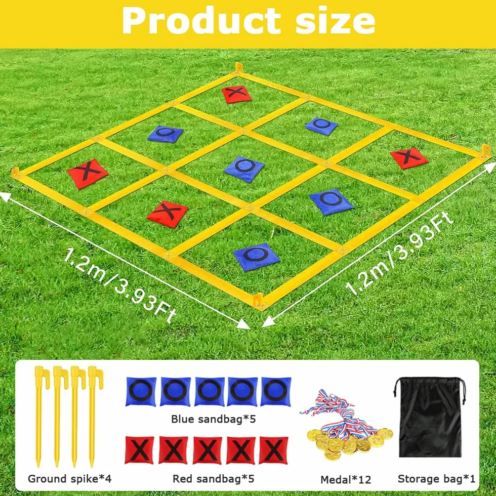 Juego para Exteriores Tic TAC Toe, Juego Gigante de Tres en Raya 1.2m con 10 Piezas X y O, Juegos De Patio Gigantes para Adultos, para Exteriores, Camping, día de Campo, para la Familia