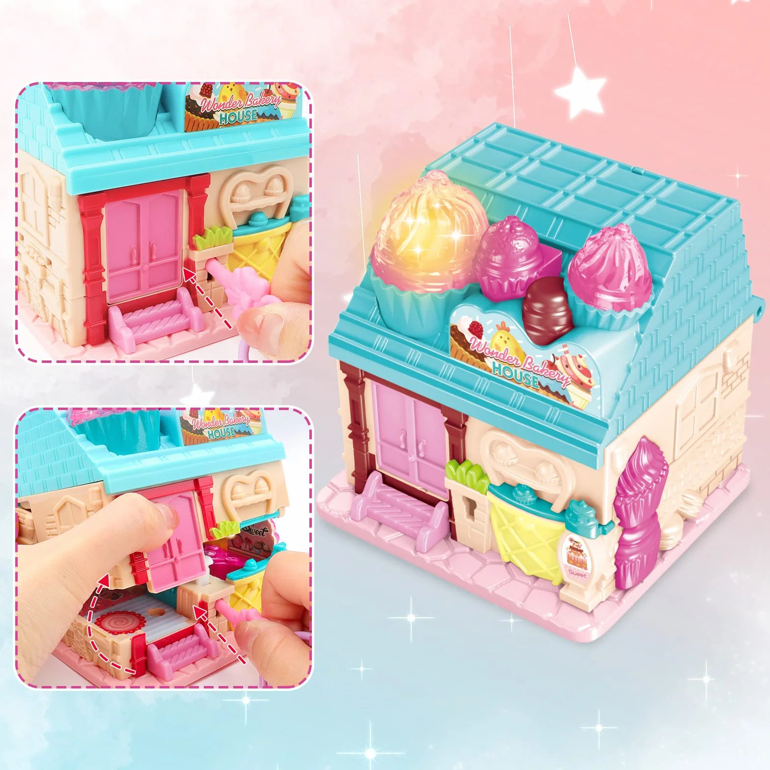 deAO 3D Casa de Muñecas, Dollhouse Panadería City Life Miniatura DIY Modelo Kit muñeca Niña 2 3 4 Años Adultos, Casita de Muñecas Amantes, Regalo de Cumpleaños