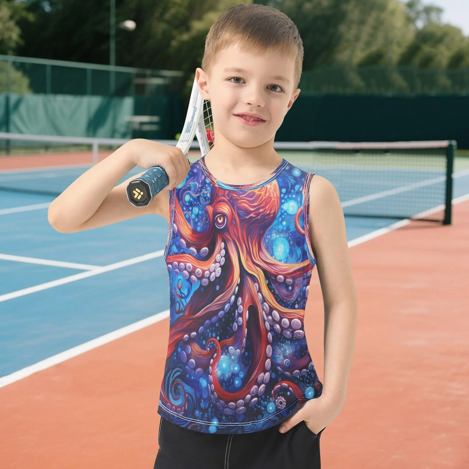 Pulpo Azul Espacio Camisetas Sin Mangas Tank Top para Niños Jóvenes Deportivas